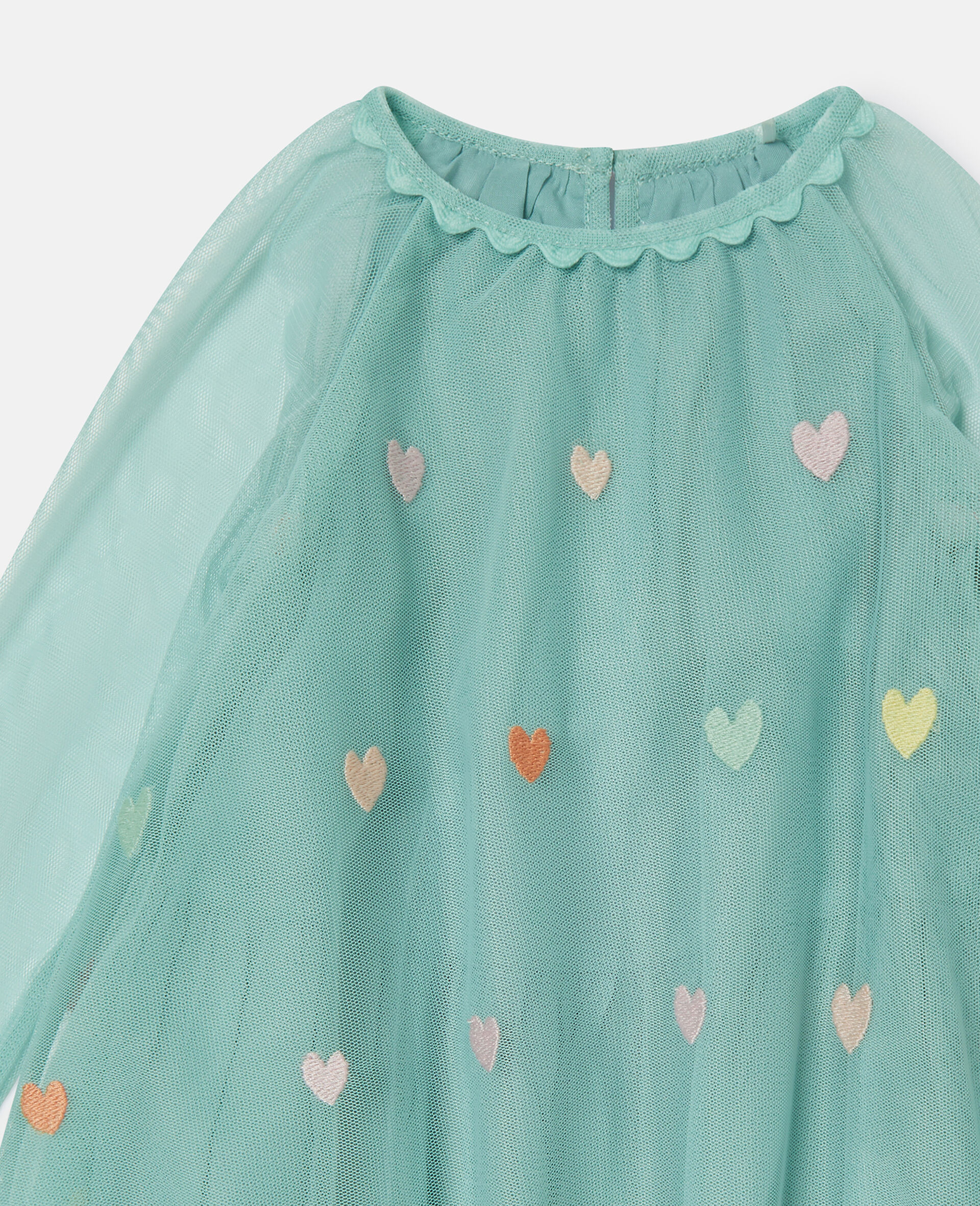 Heart Embroidered Long-Sleeve Dress-Grey-medium