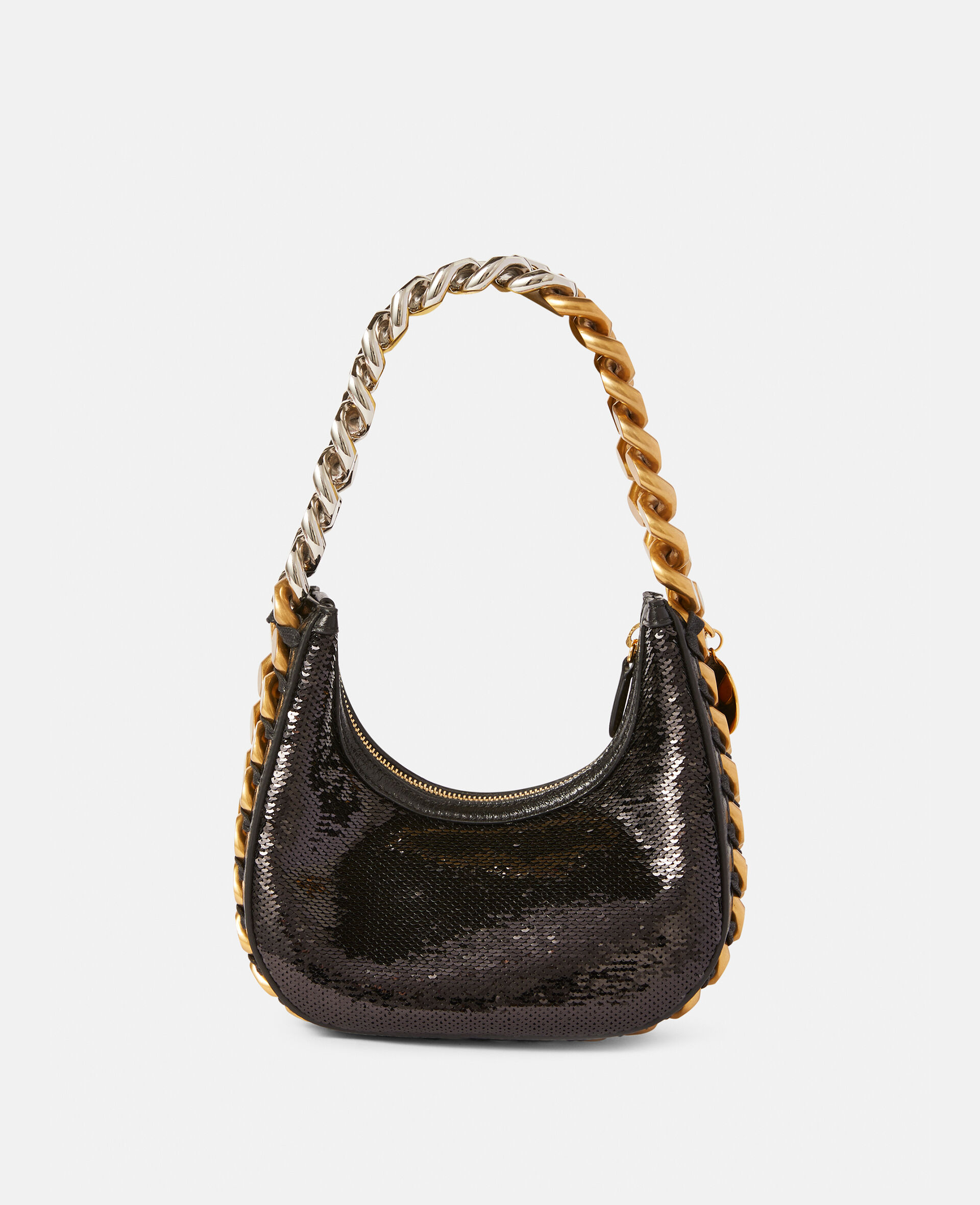 Frayme Mini Zipped Sequinned Shoulder Bag-Black-large image number 4