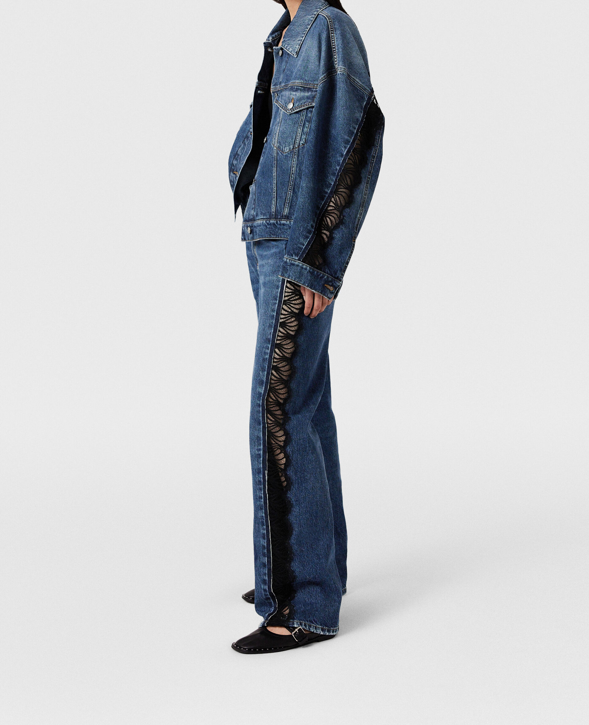 Jeansjacke mit Spitzeneinsatz-Blau-large image number 2