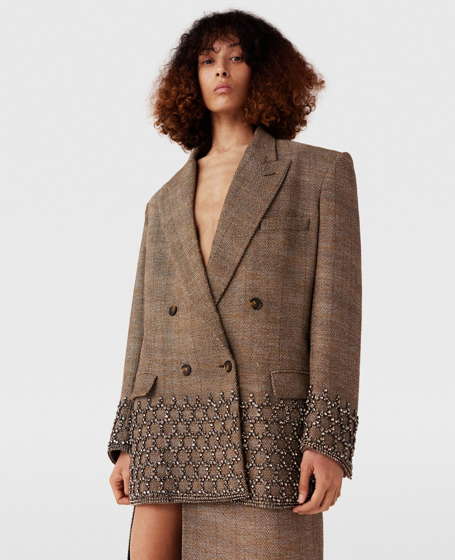Crystal Cage Oversized Blazer-Beige-large image number 1