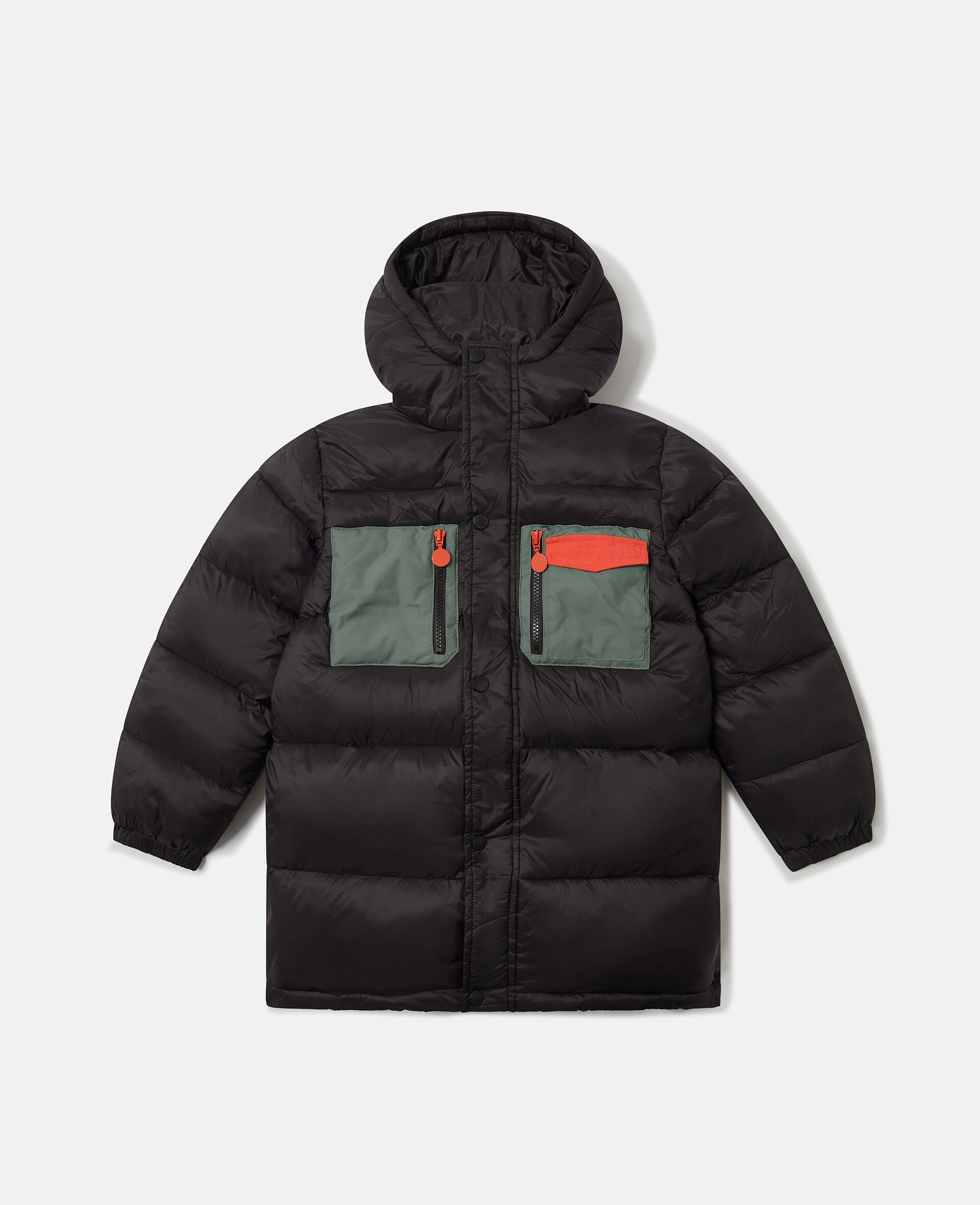 Logo Graphic Hooded Puffer Coat-Black-medium