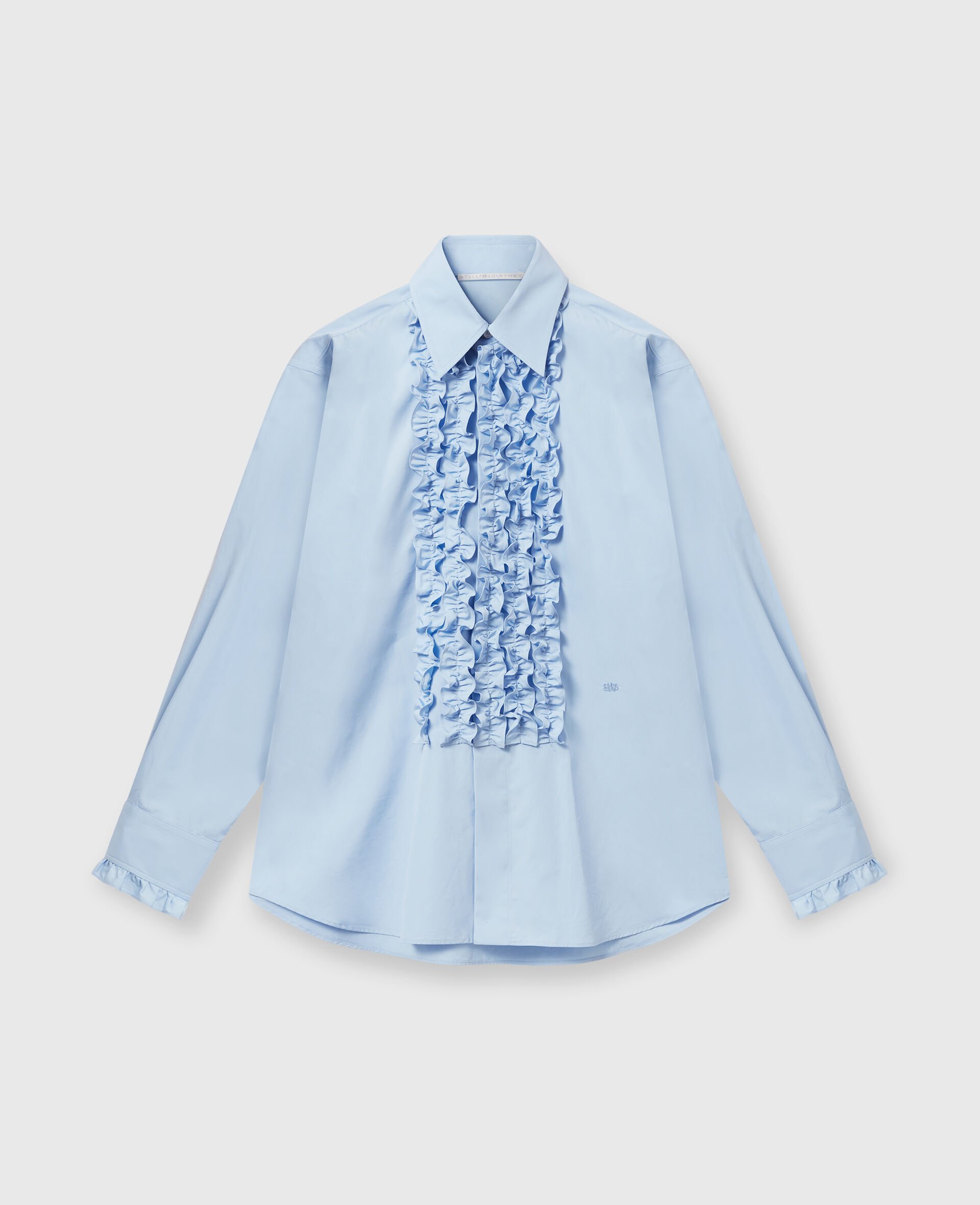 Ruffled Panel Oxford Shirt-Blue-medium