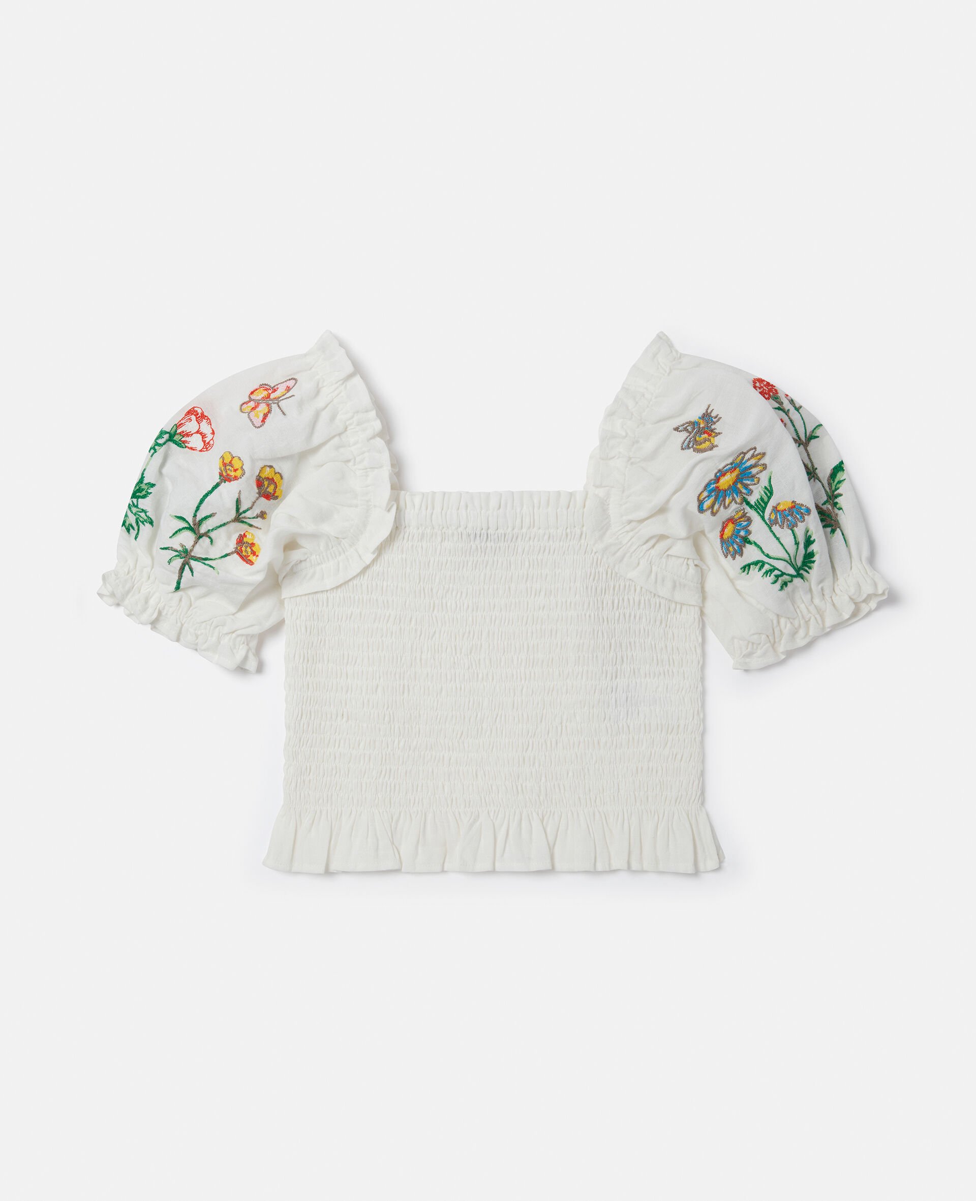 Flower Embroidered Short-Sleeve Top-Cream-medium