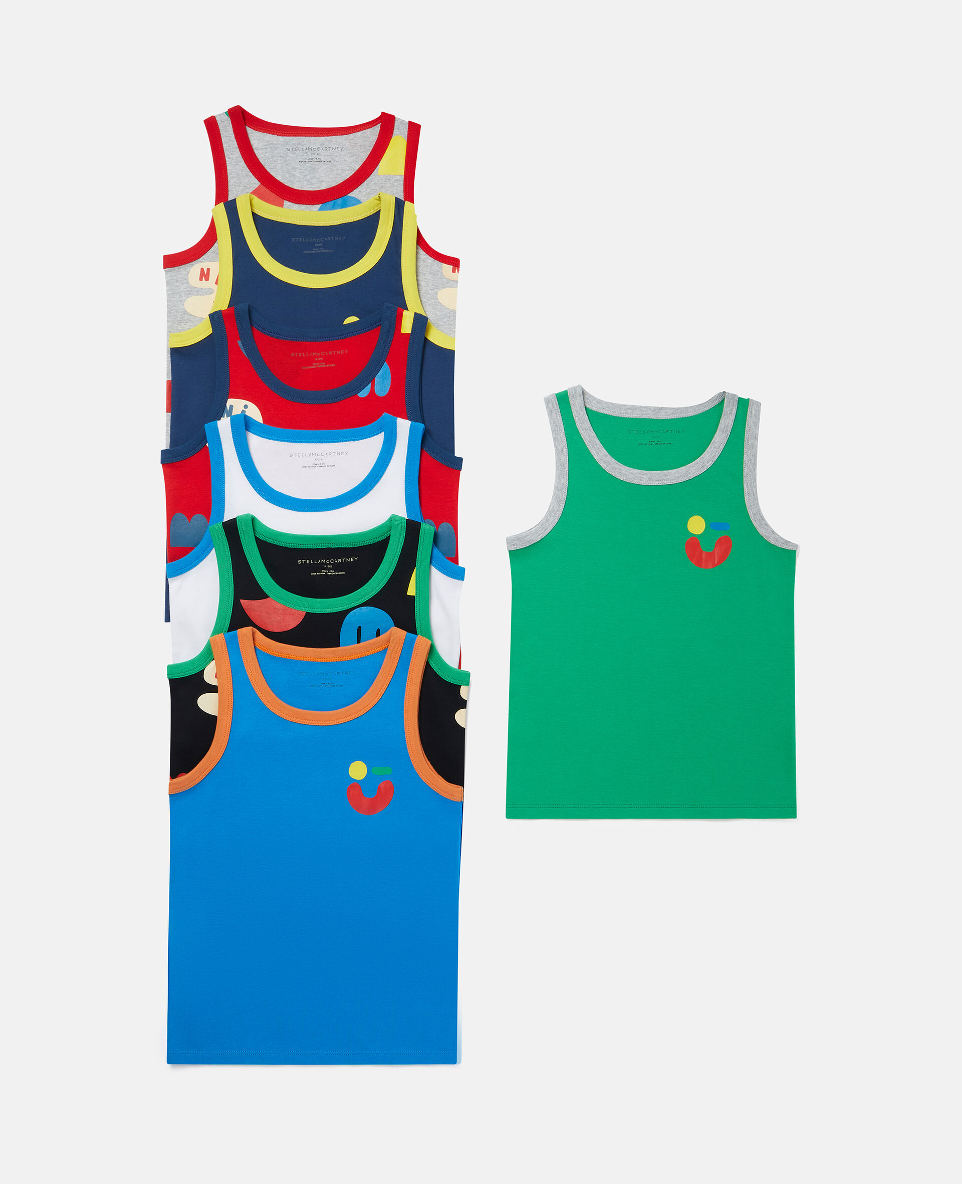 Smile Shape Print Cotton Jersey Vest Set-Multicoloured-large image number 0
