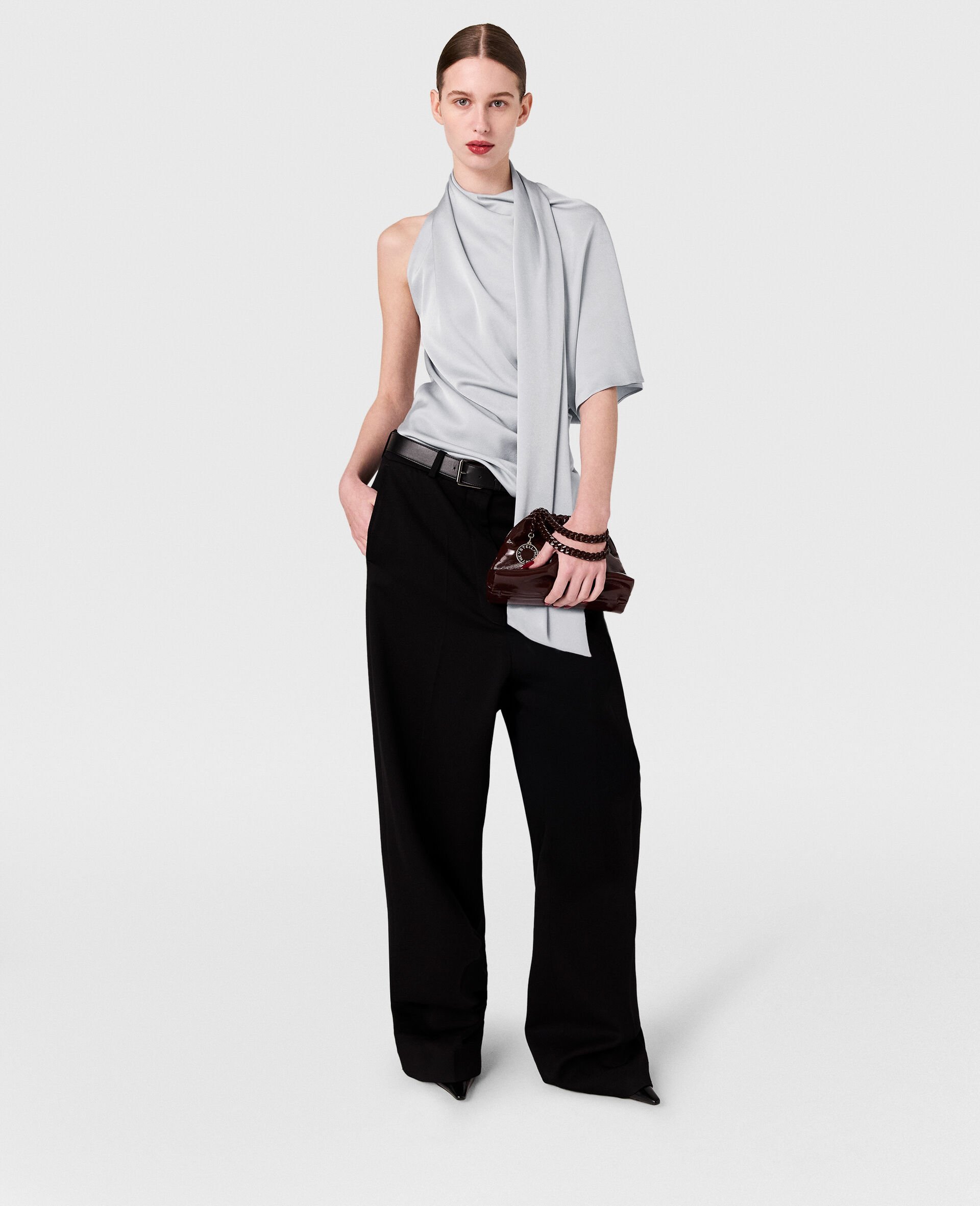 Tie Neck Asymmetric Top-Blue-large Tie Neck Asymmetric Top-Blue-large image number 5