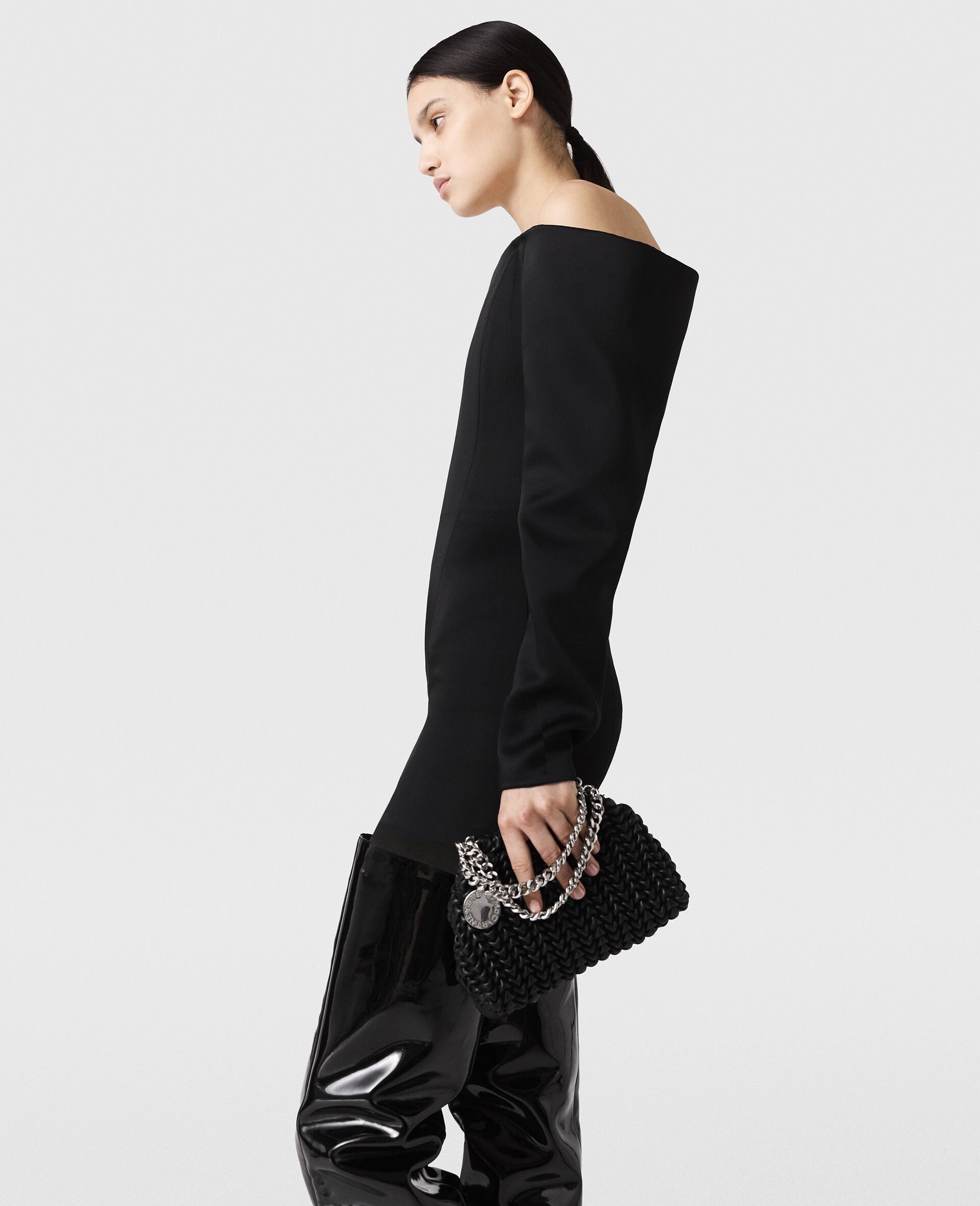 Mini robe a manches longues et epaules denudees-Noir-large image number 2