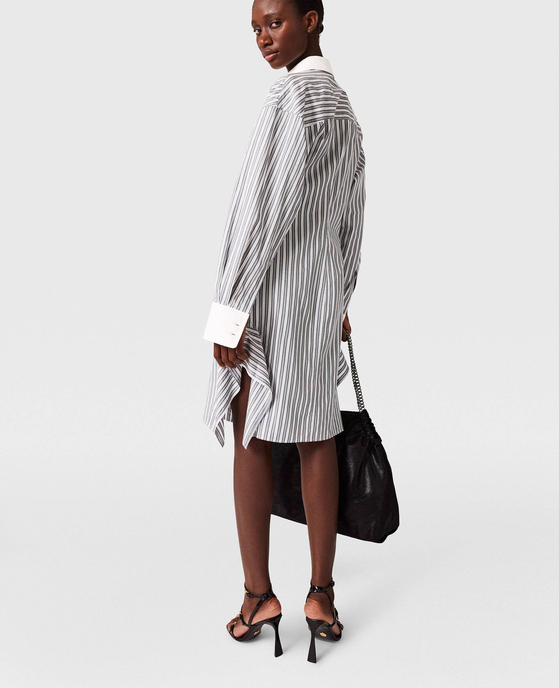 Long-Sleeve Pinstripe Shirt Dress-Grey-large image number 4