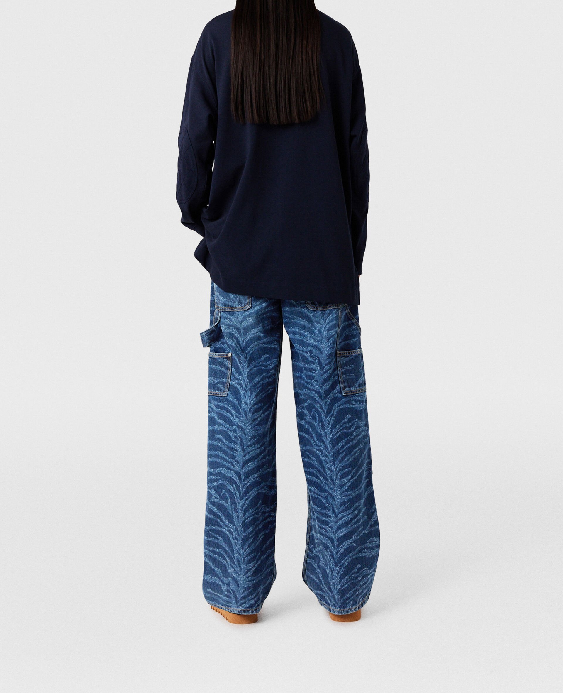 Cat-Embroidered Sweatshirt Dress-Blue-large image number 3