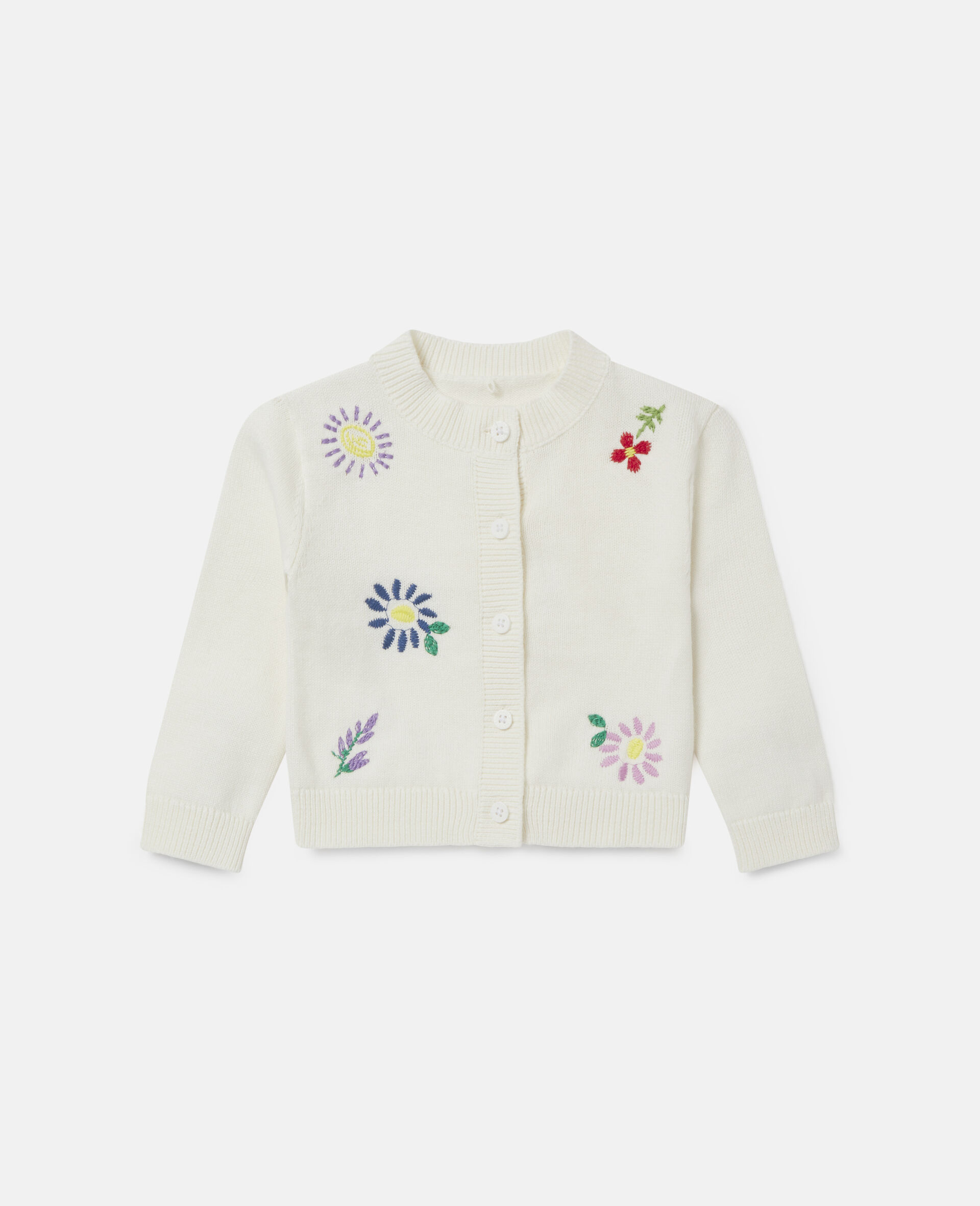 Embroidered Flowers Cardigan-White-medium