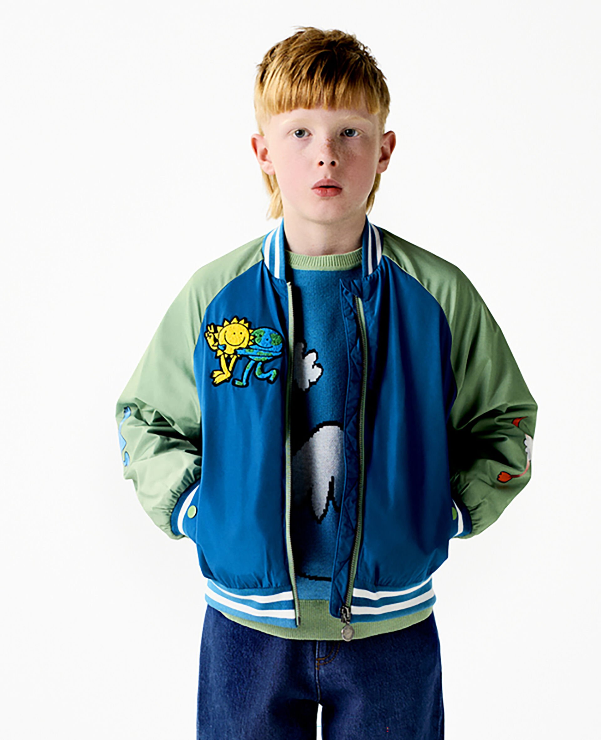 Earth Friends Graphic Bomber Jacket-Blue-model