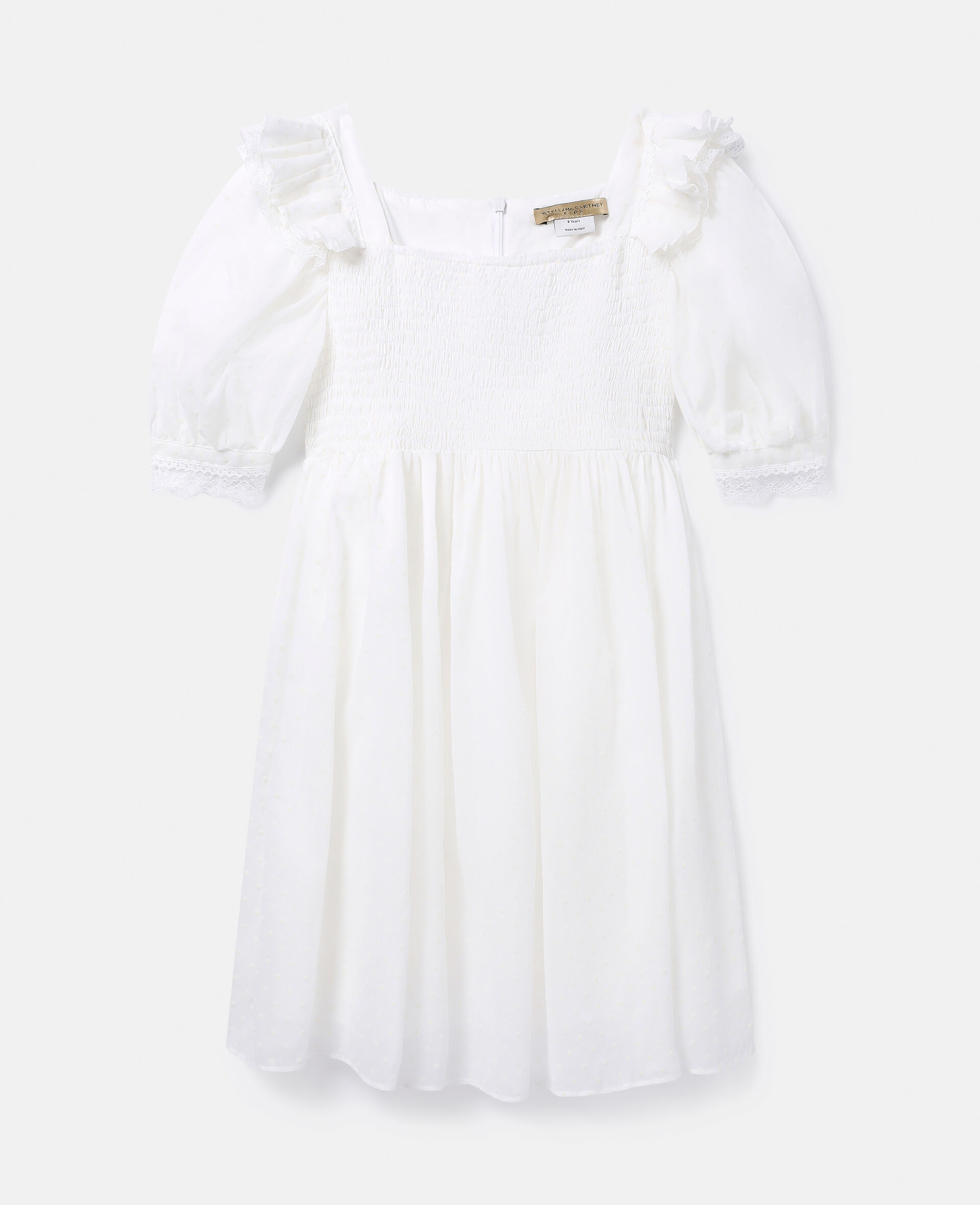 Gesmoktes Kleid mit Rüschenärmeln-Cream-large image number 0