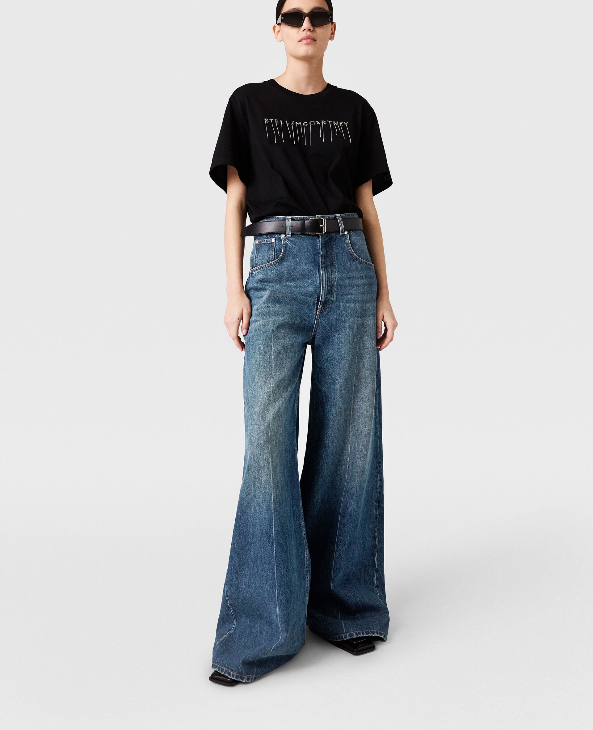 High-Rise Straight Leg Denim Jeans-Blue-model