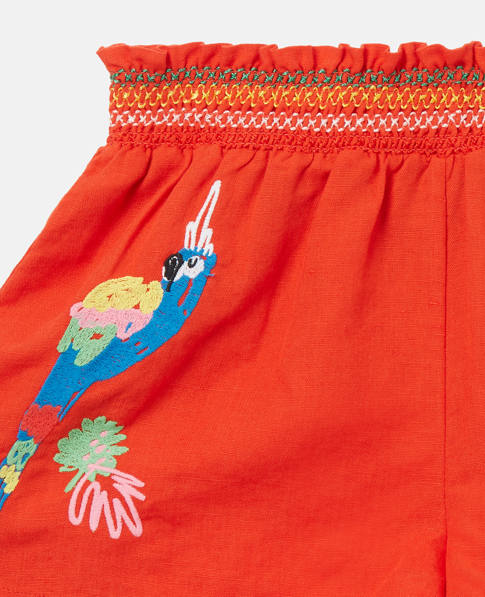 Parrot Embroidery Linen Shorts-Red-large Parrot Embroidery Linen Shorts-Red-large image number 1