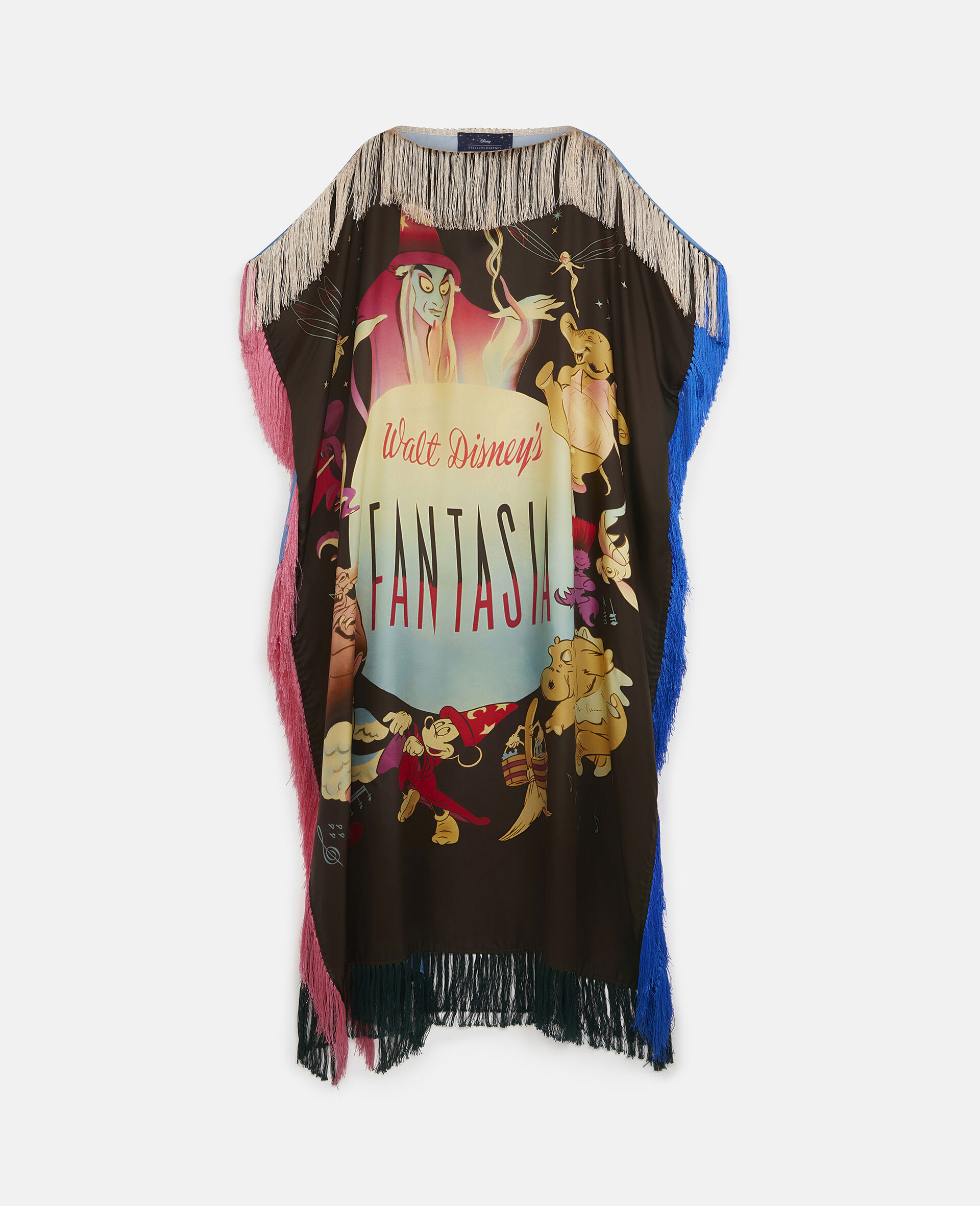 Fantasia Poster Print Fringe Silk Dress-Multicoloured-large image number 0