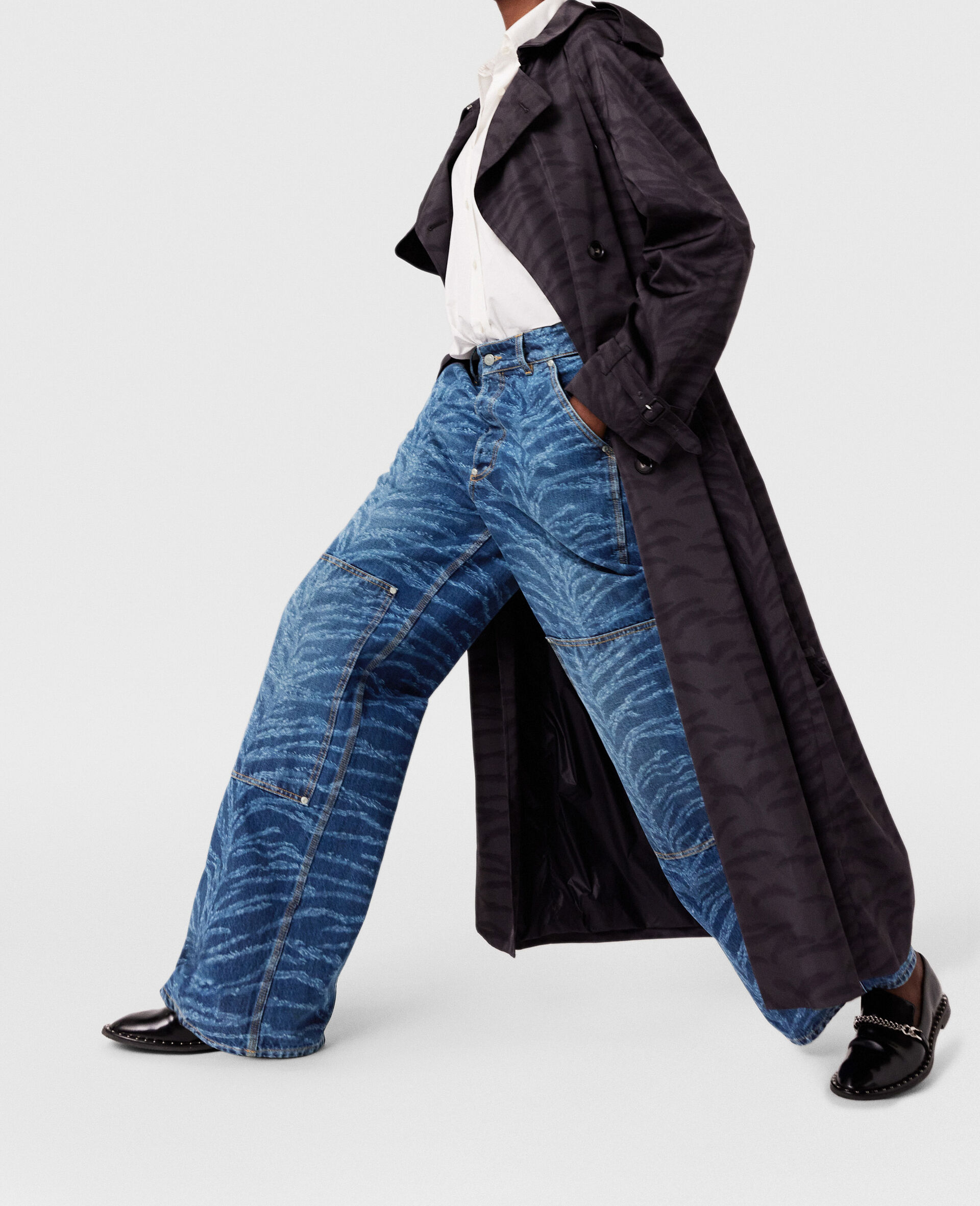 虎纹印花腰带风衣 -黑色-large image number 2