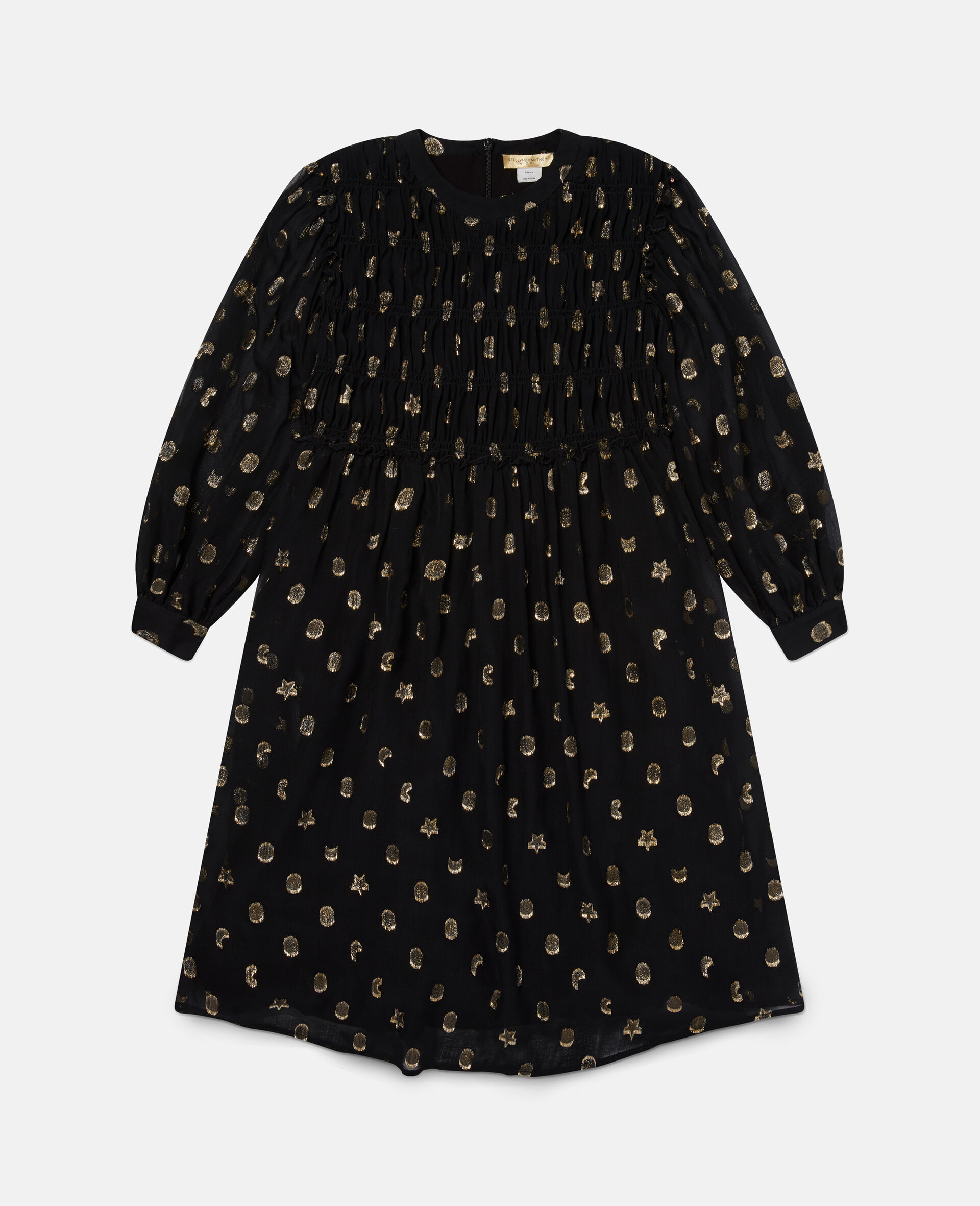 Gold Ruched Shapes Print Dress-Black-large image number 0