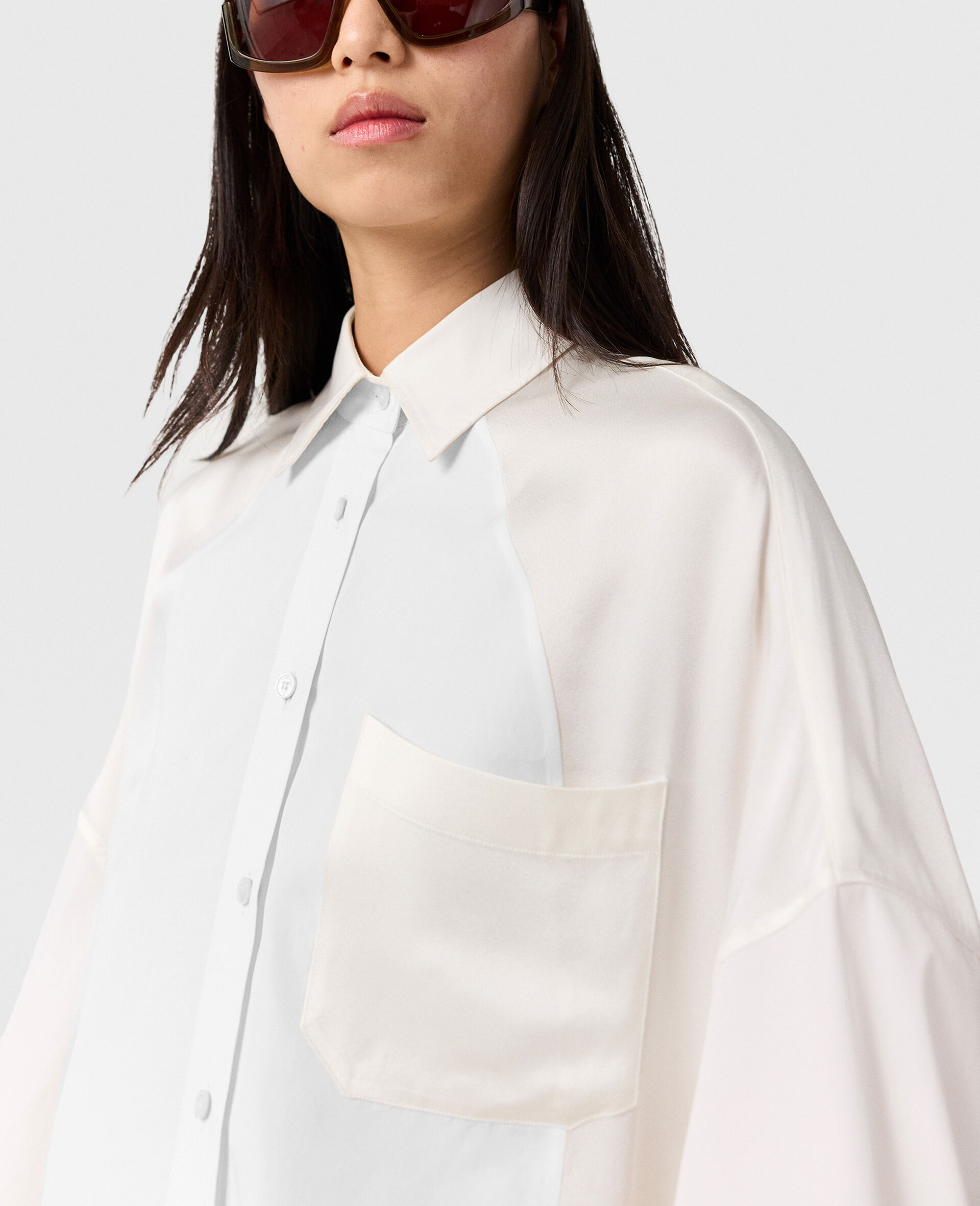 Satin Panelled Oversized Shirt-White-large image number 2