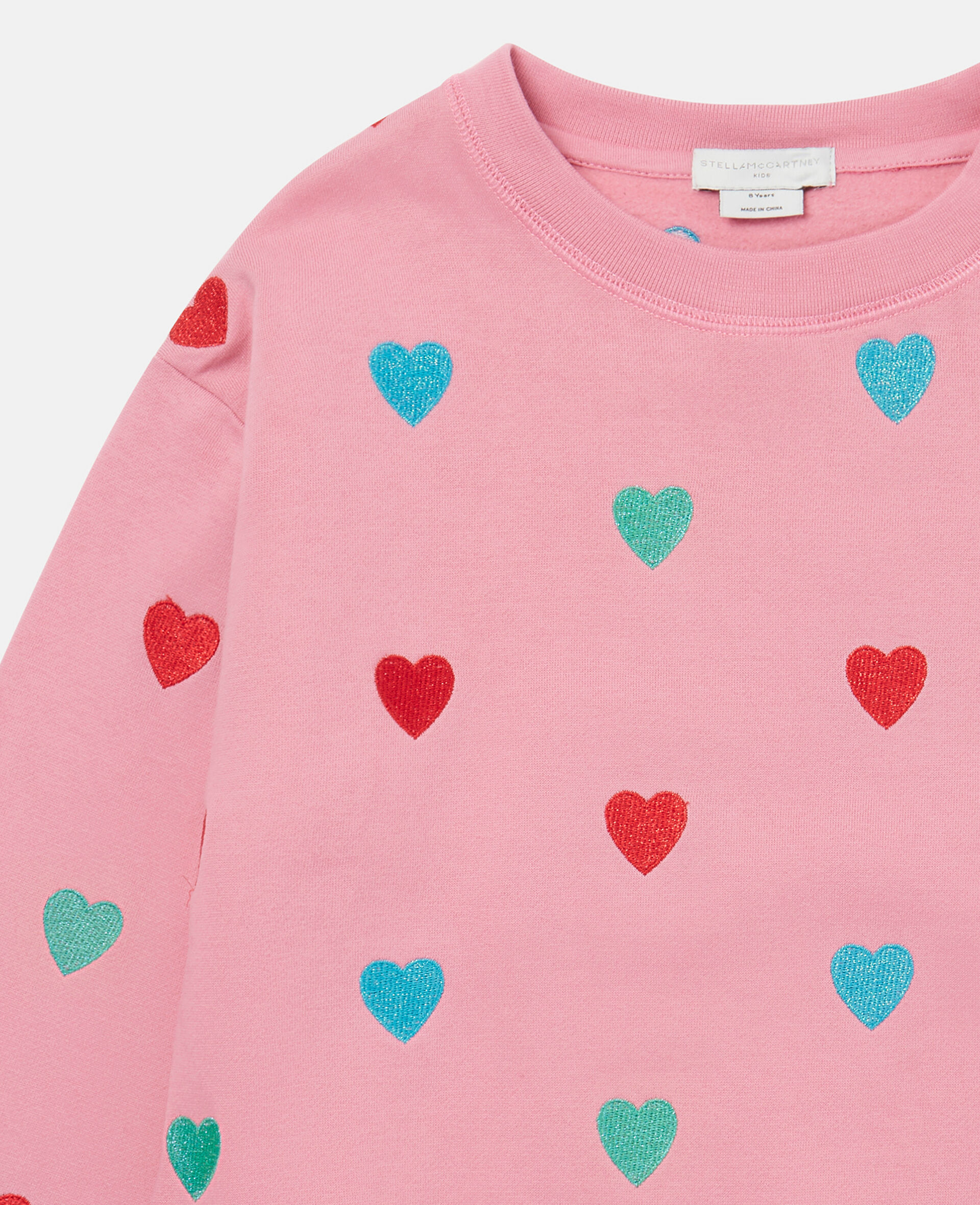 Heart Print Sweatshirt-Pink-large image number 1