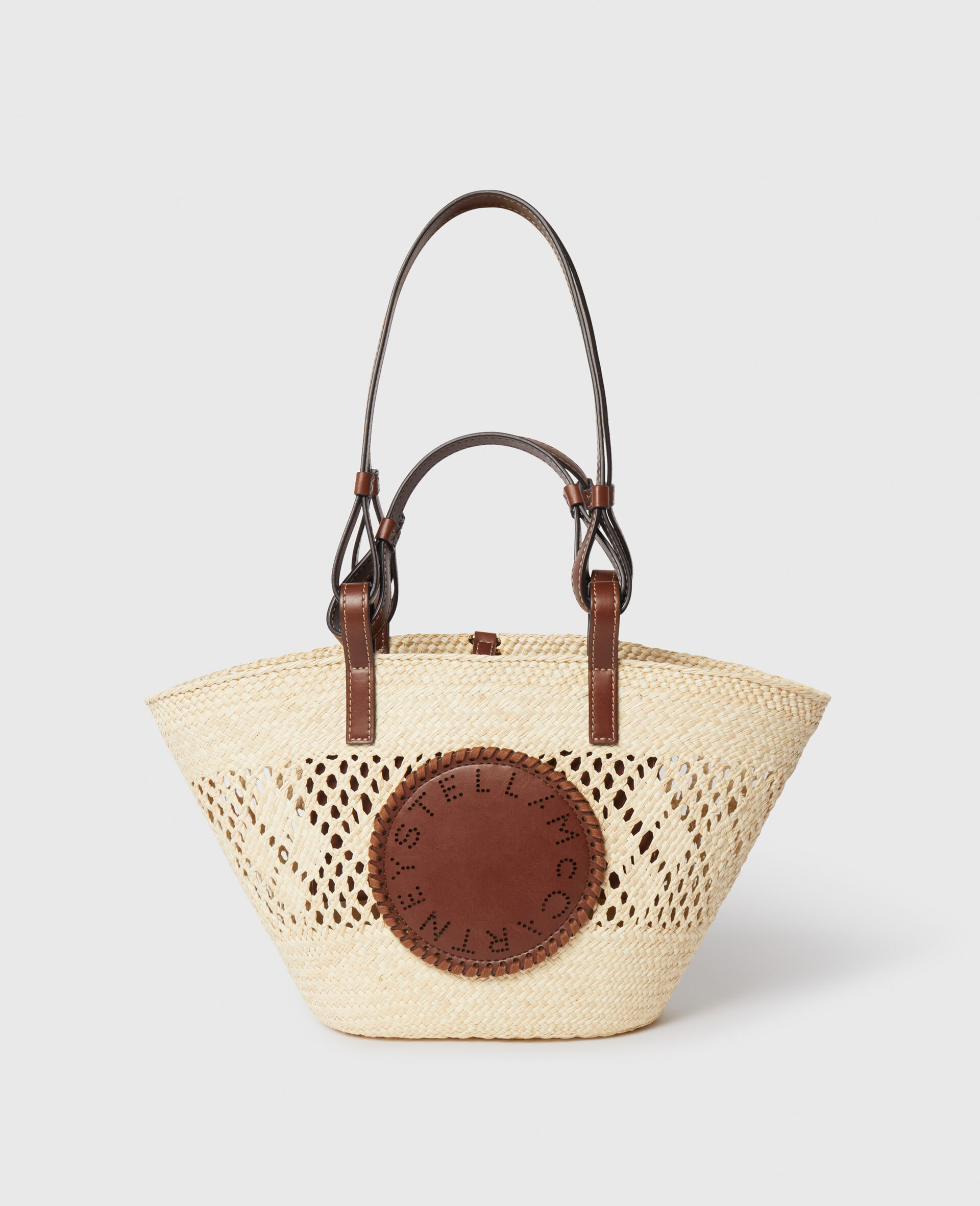 Logo Raffia Crochet Medium Tote Bag-Brown-medium