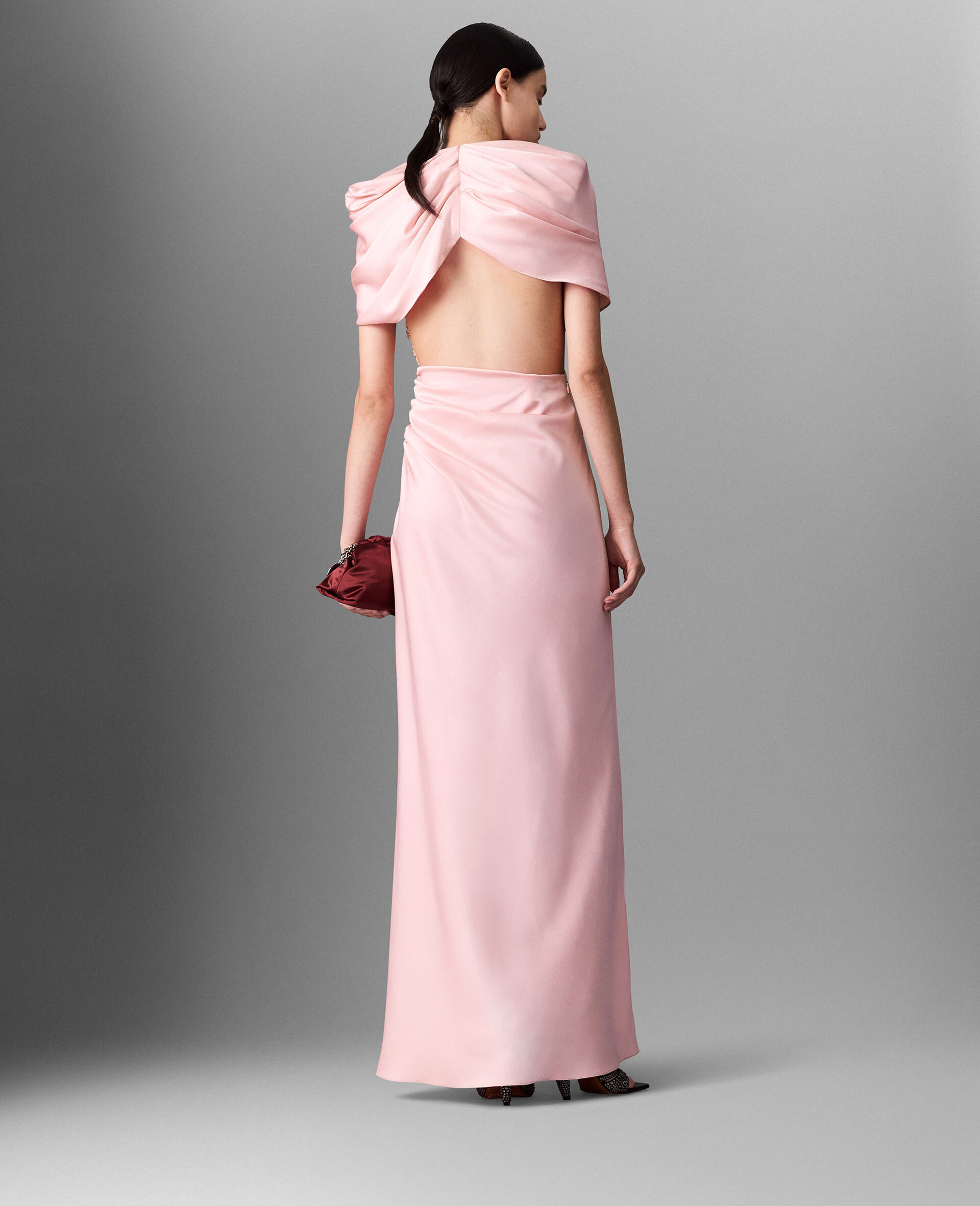 Satin Wrapped Short-Sleeve Maxi Dress-Yellow-large image number 4