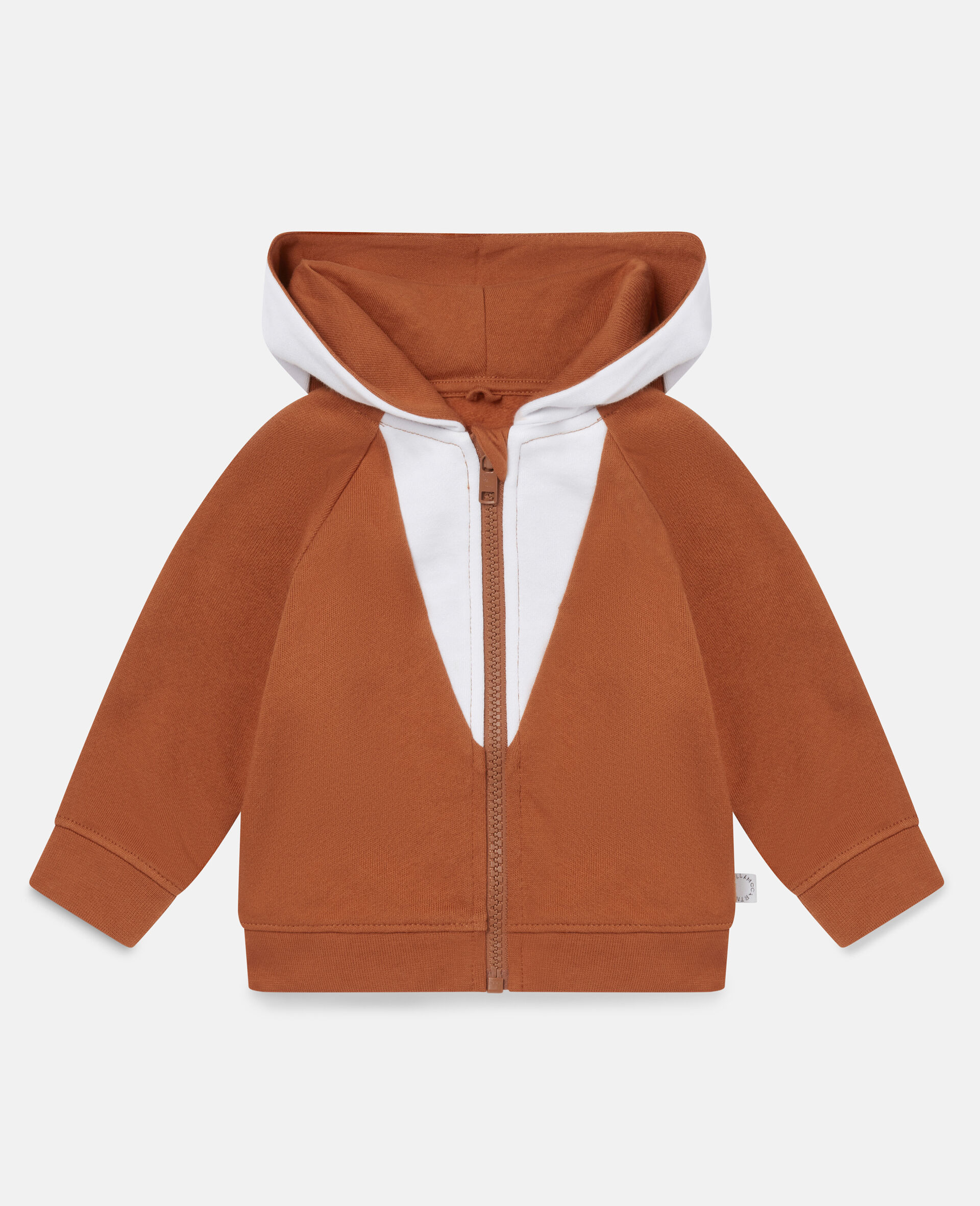 Fleece Fox Print Hoodie-Brown-large image number 0