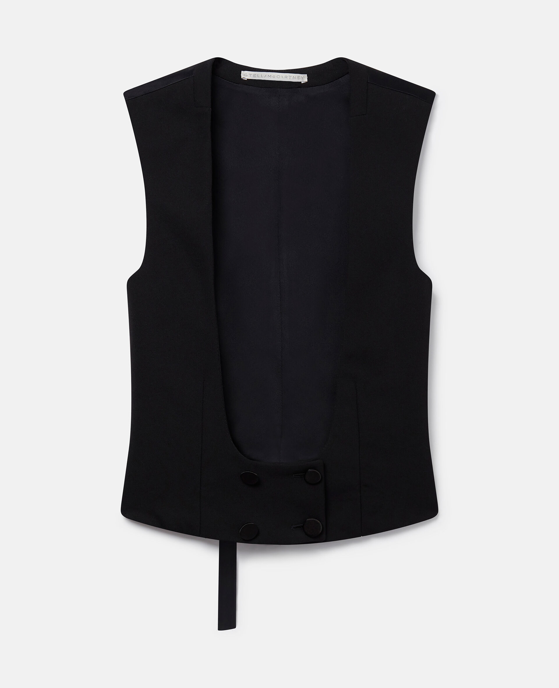 Buttoned Wool Tuxedo Waistcoat -Black-medium