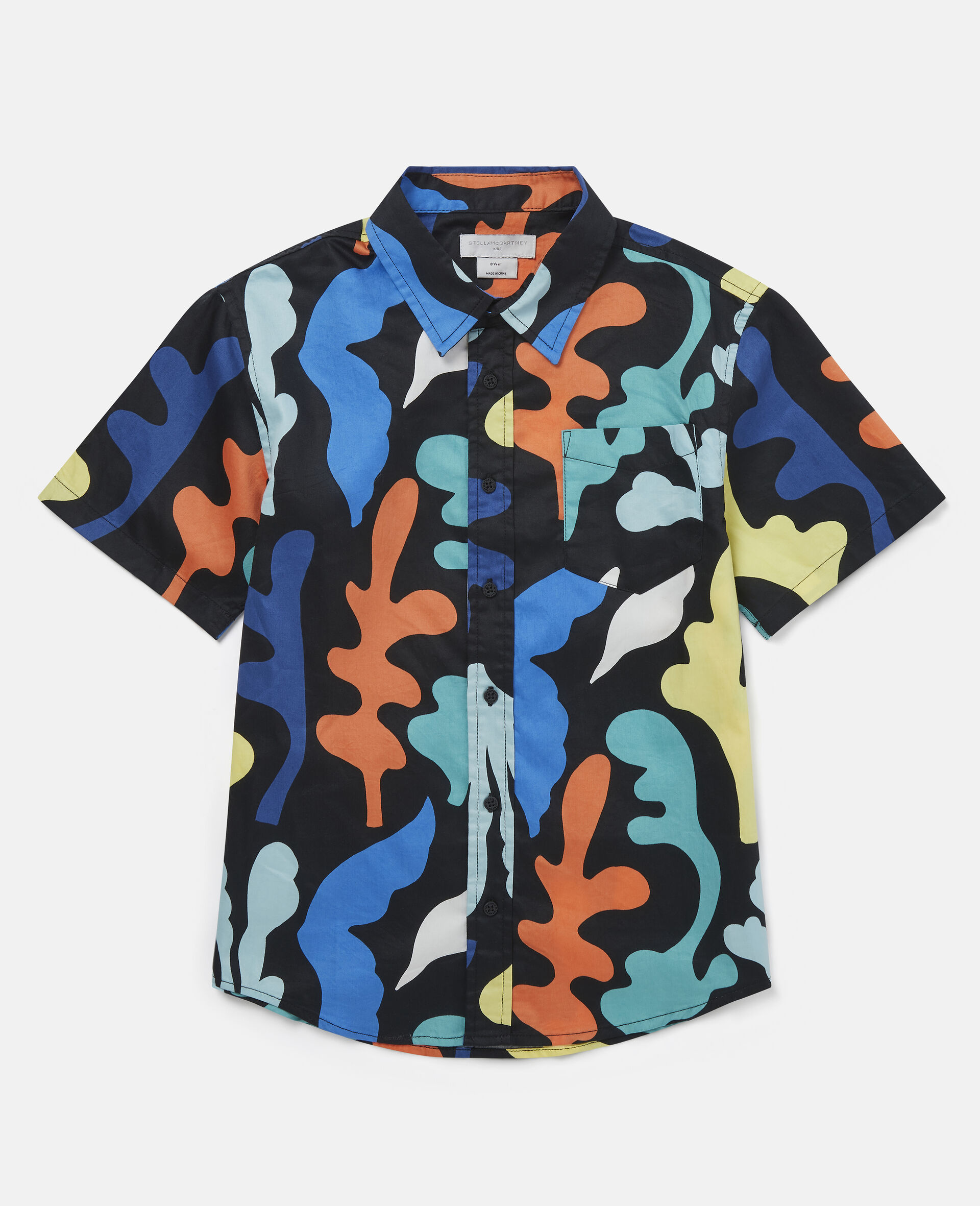 海草印花棉质缎面衬衫-黑色-large image number 0