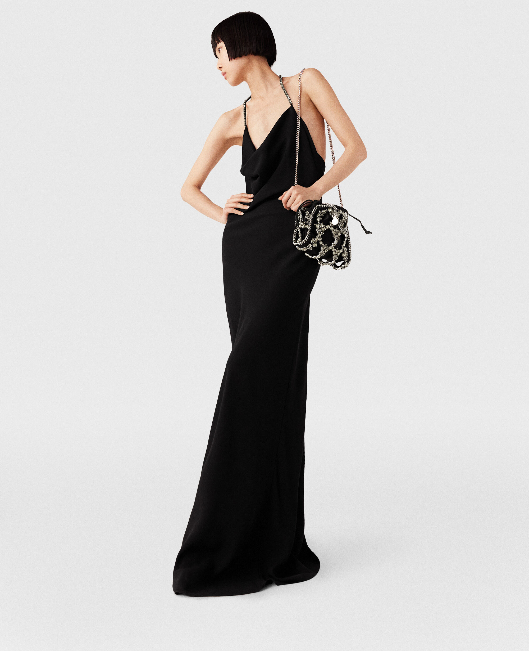 Women Black and silver Plunge Crystal Halterneck Maxi Dress Stella McCartney AU