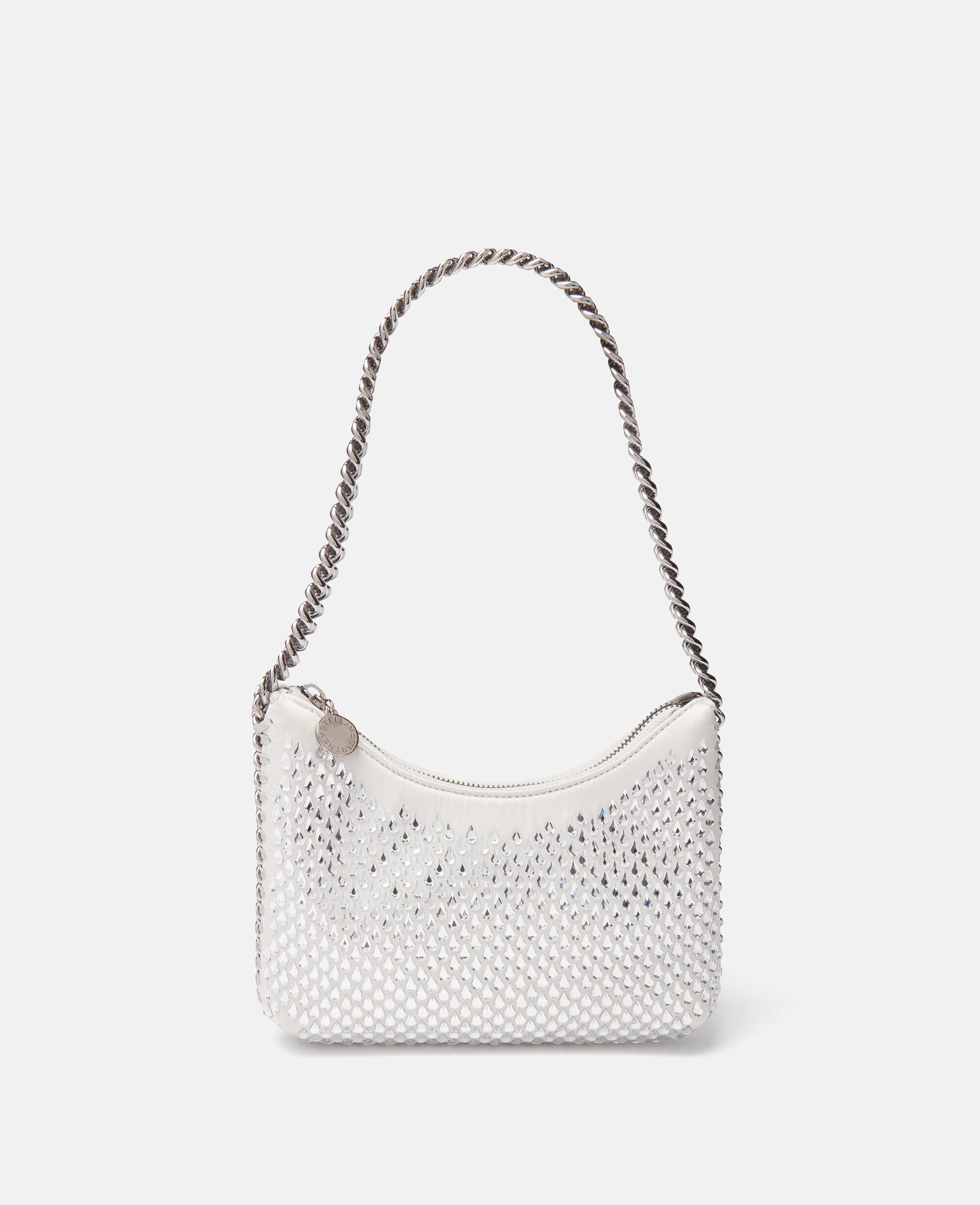Women Silver Falabella Crystal Mesh Mini Zipped Shoulder Bag
