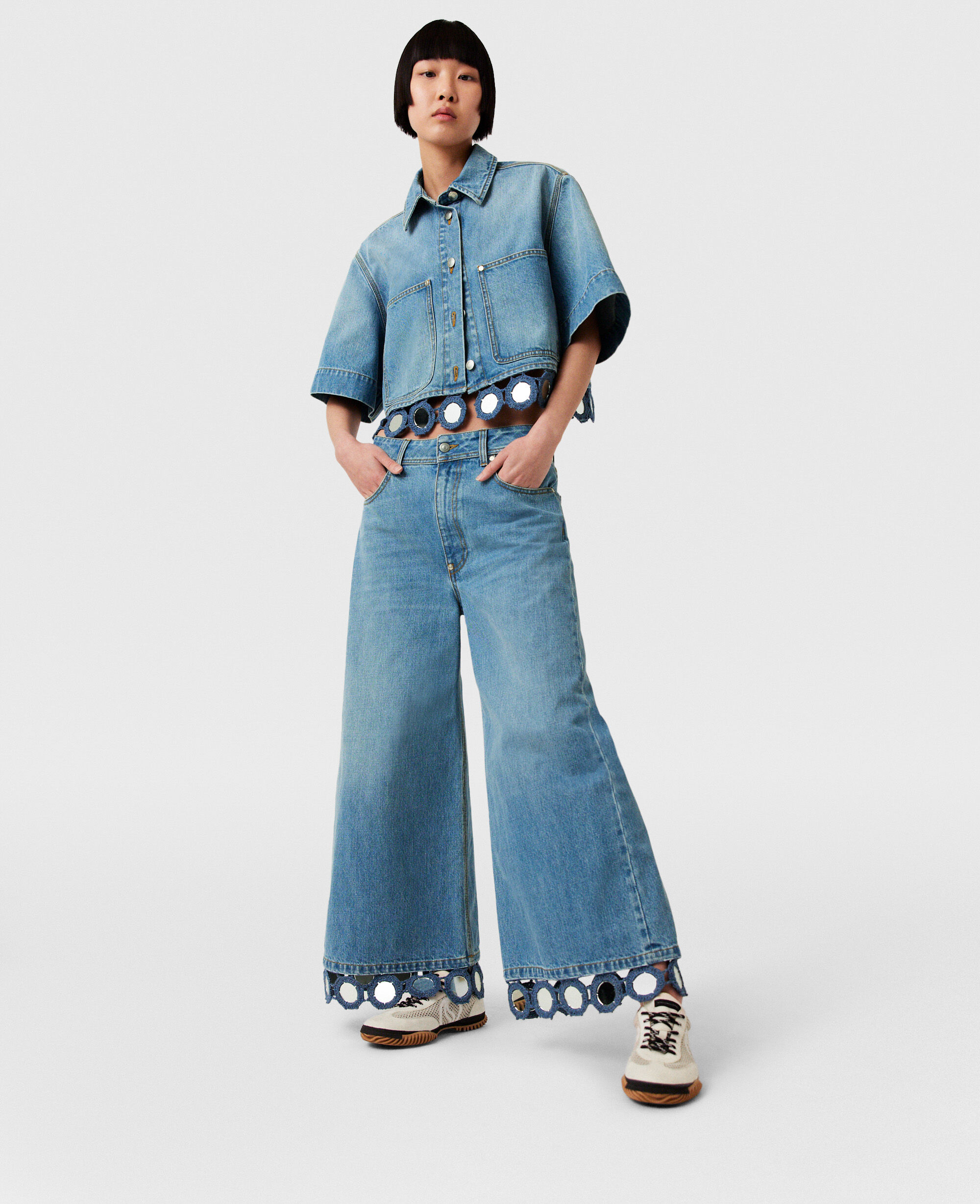 Women LIGHT BLUE VINTAGE DENIM Mirror Crochet Wide Leg Jeans Stella McCartney AE