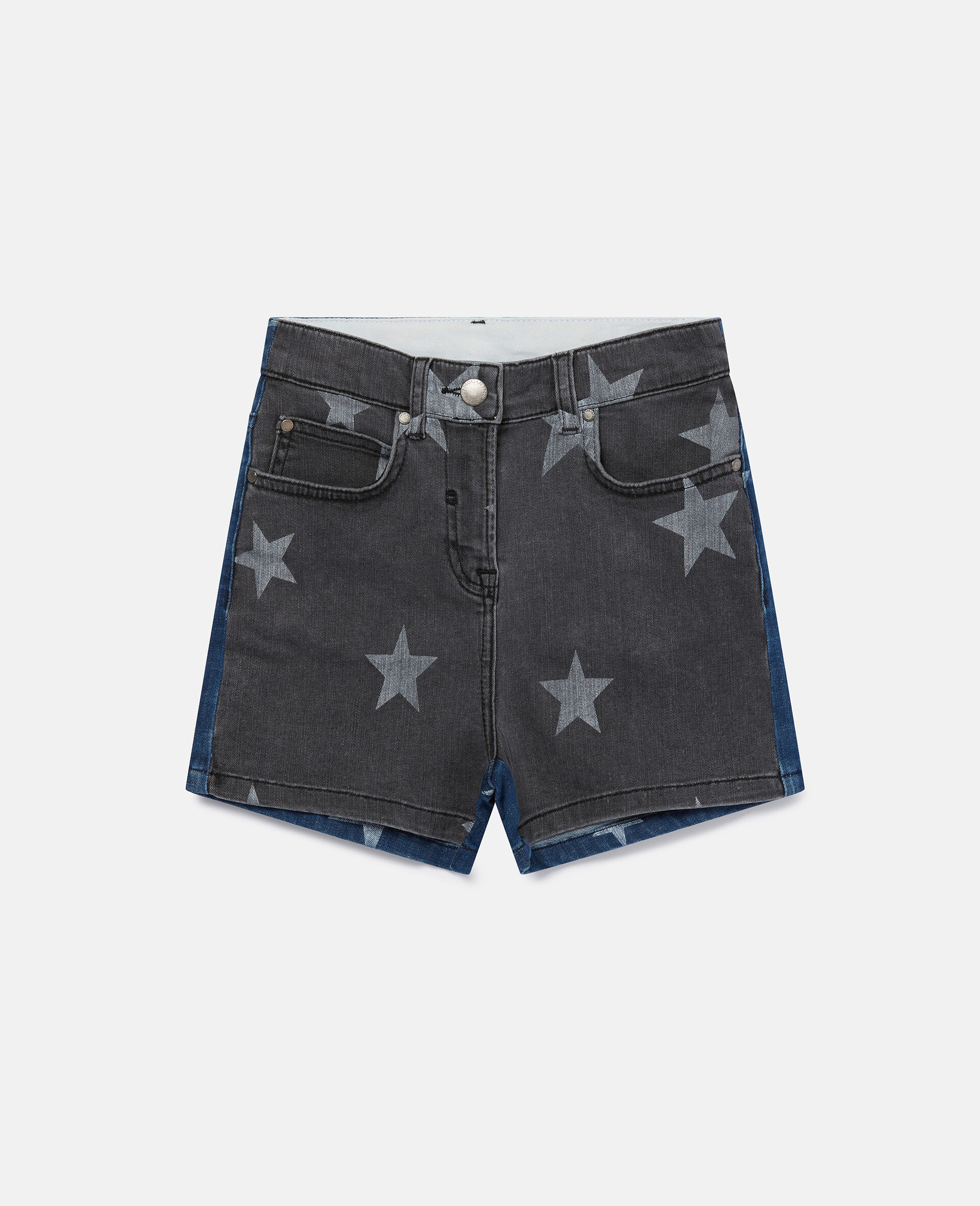 Bleached Star Print Denim Shorts-Grey-large