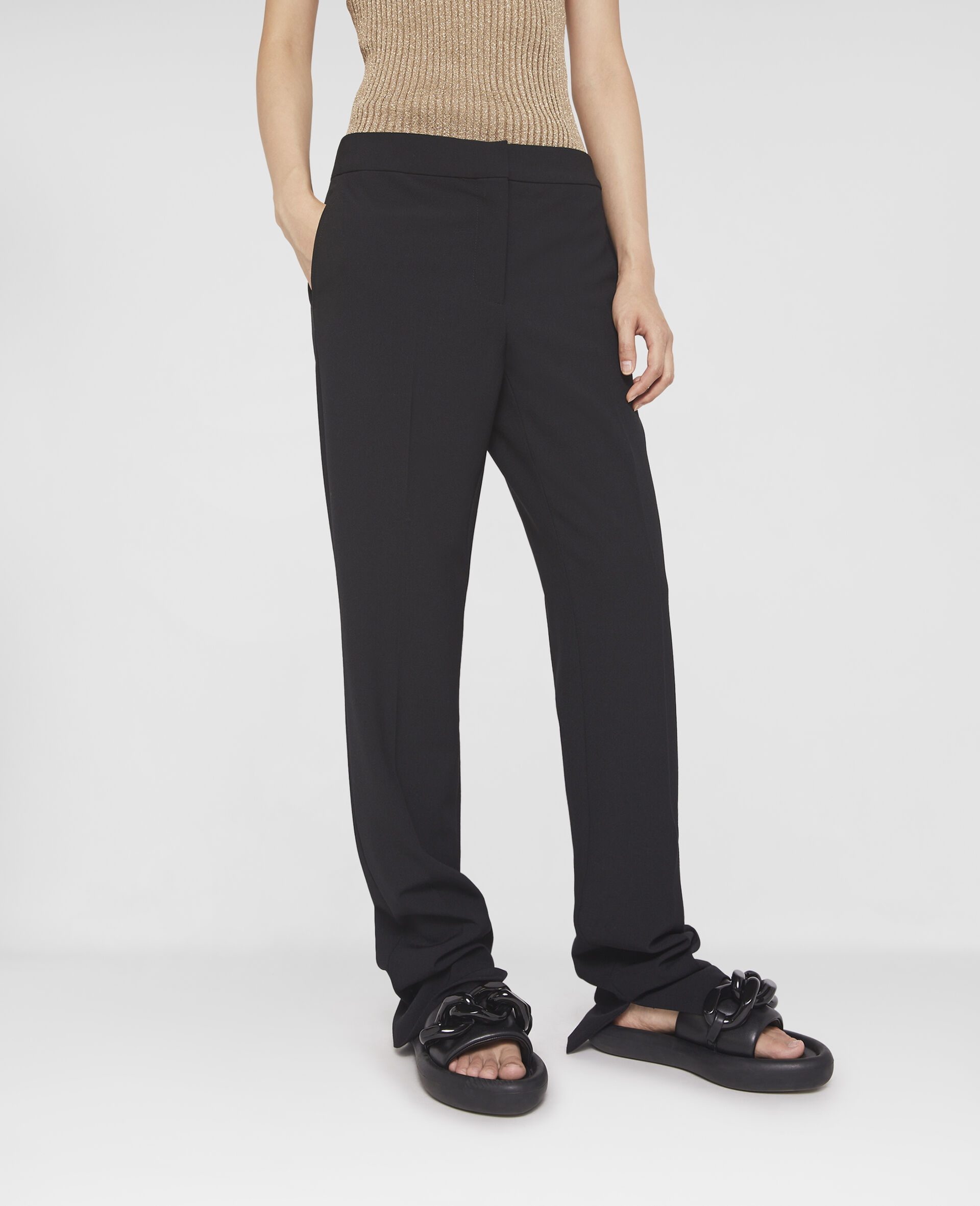 Split Cuff Straight Leg Trousers-Black-large image number 3