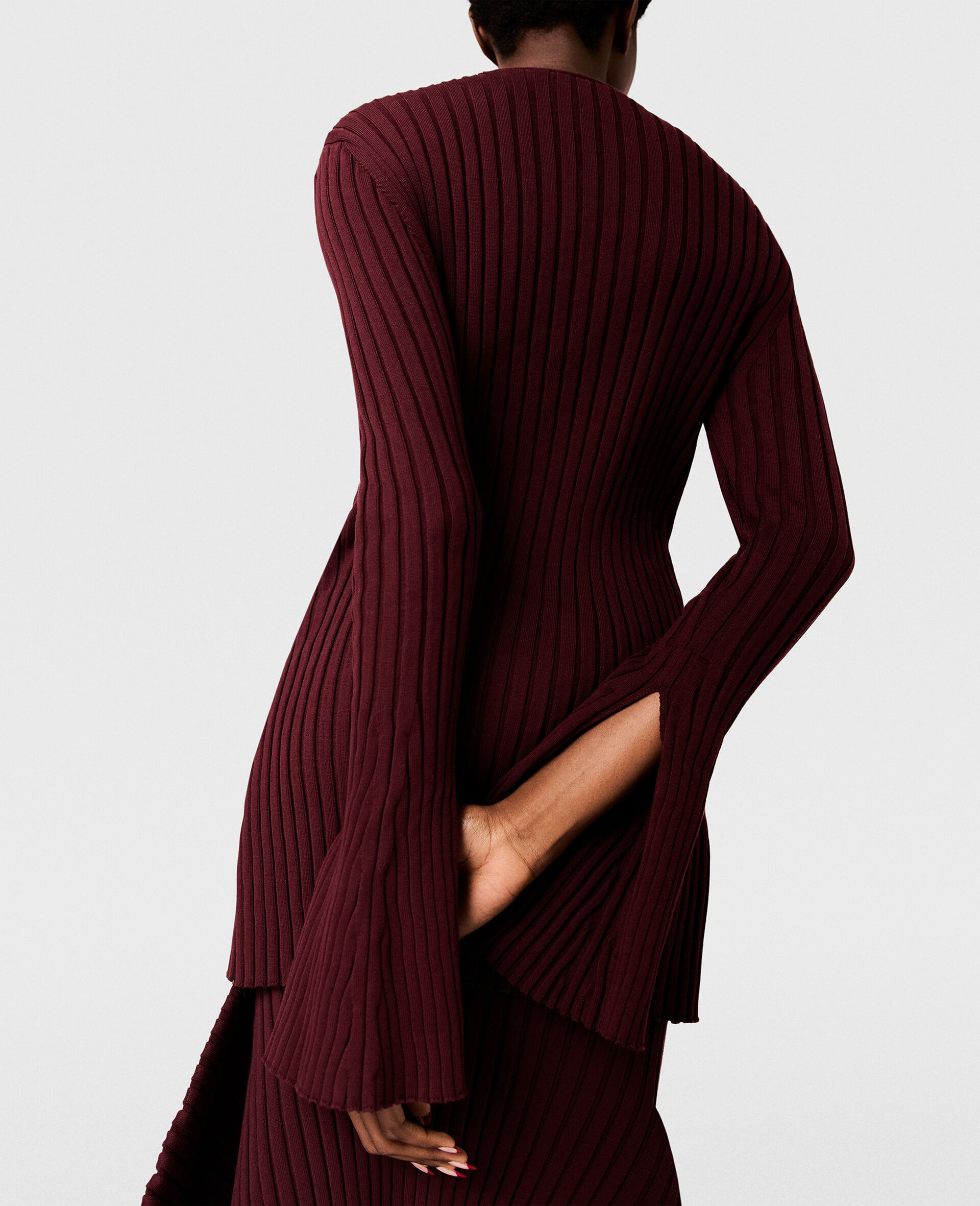 Ribbed Long Sleeved Cardigan-Red-large image number 4