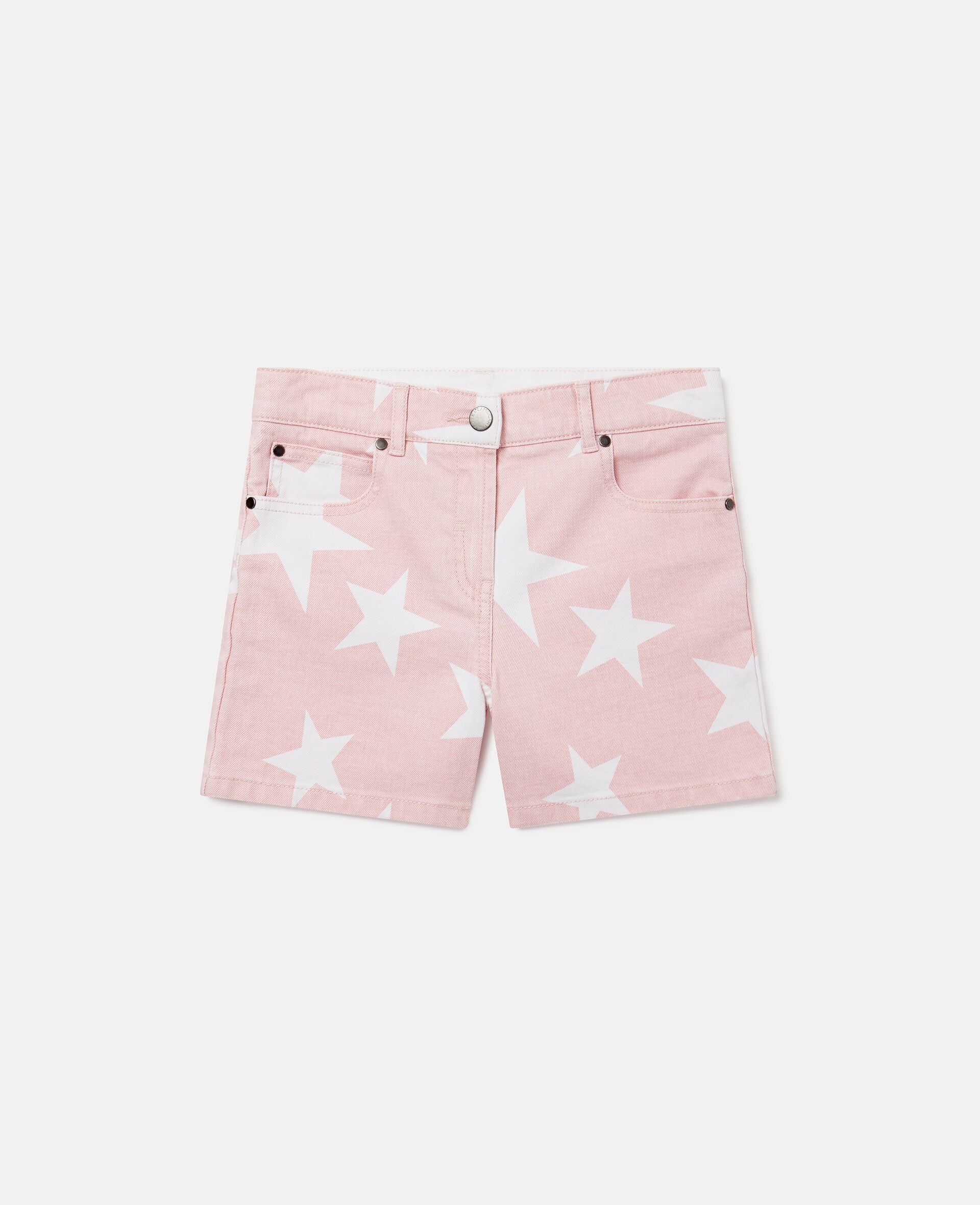 Star Print Denim Shorts-Pink-large Star Print Denim Shorts-Pink-large image number 0