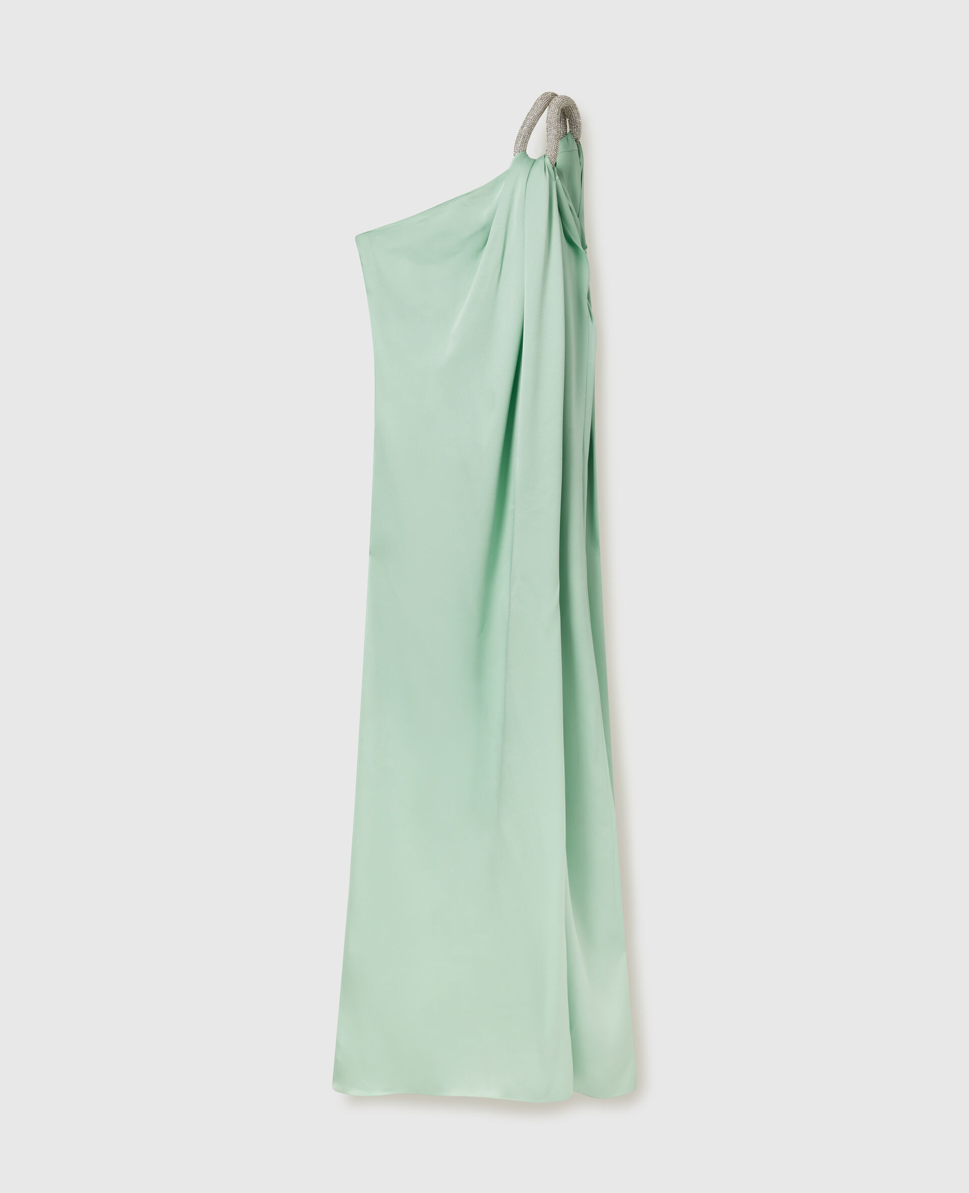 Lead-Free Crystal Chain Link Asymmetric Draped Maxi Dress-Green-medium