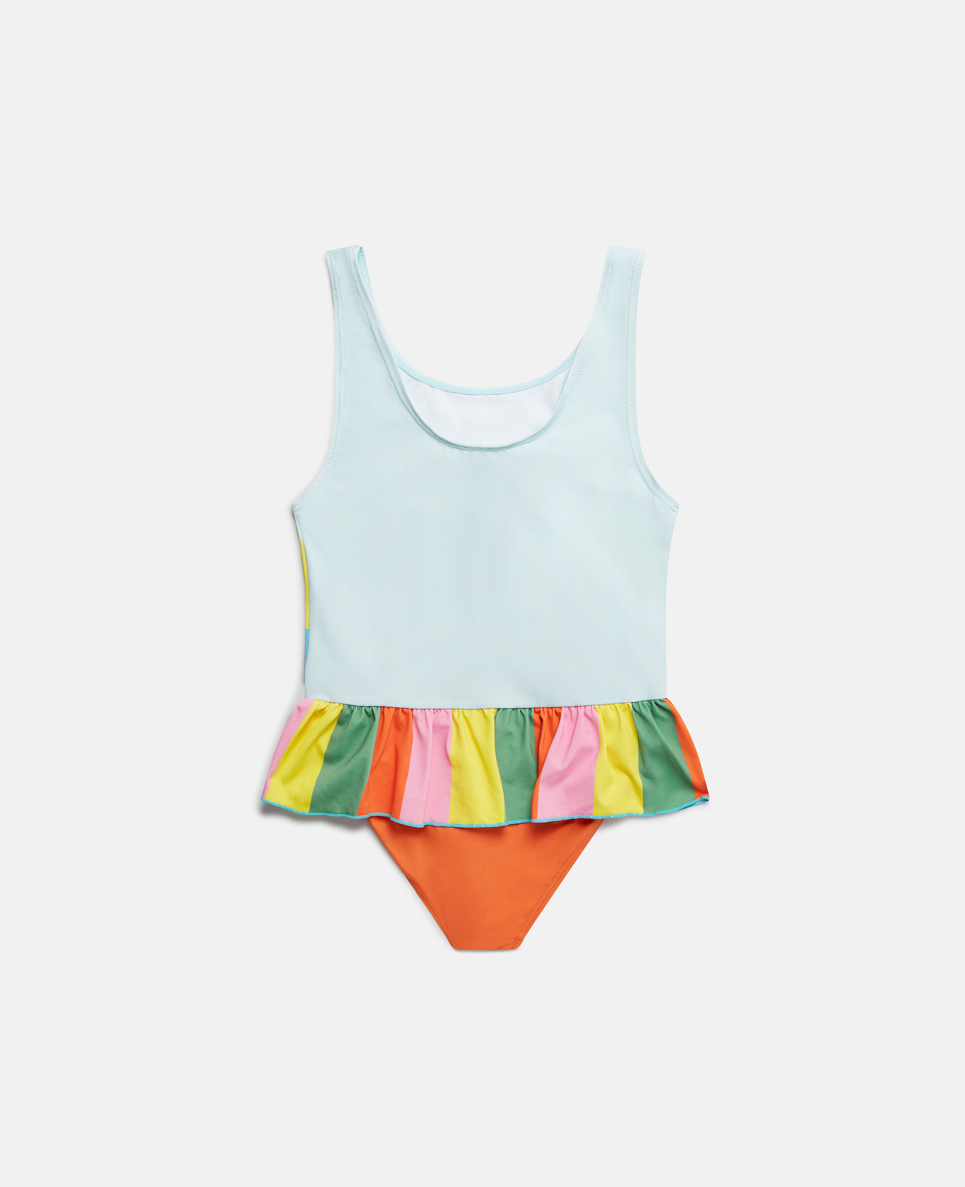 Double Parrot Print Frill Swimsuit-Blue-large image number 2