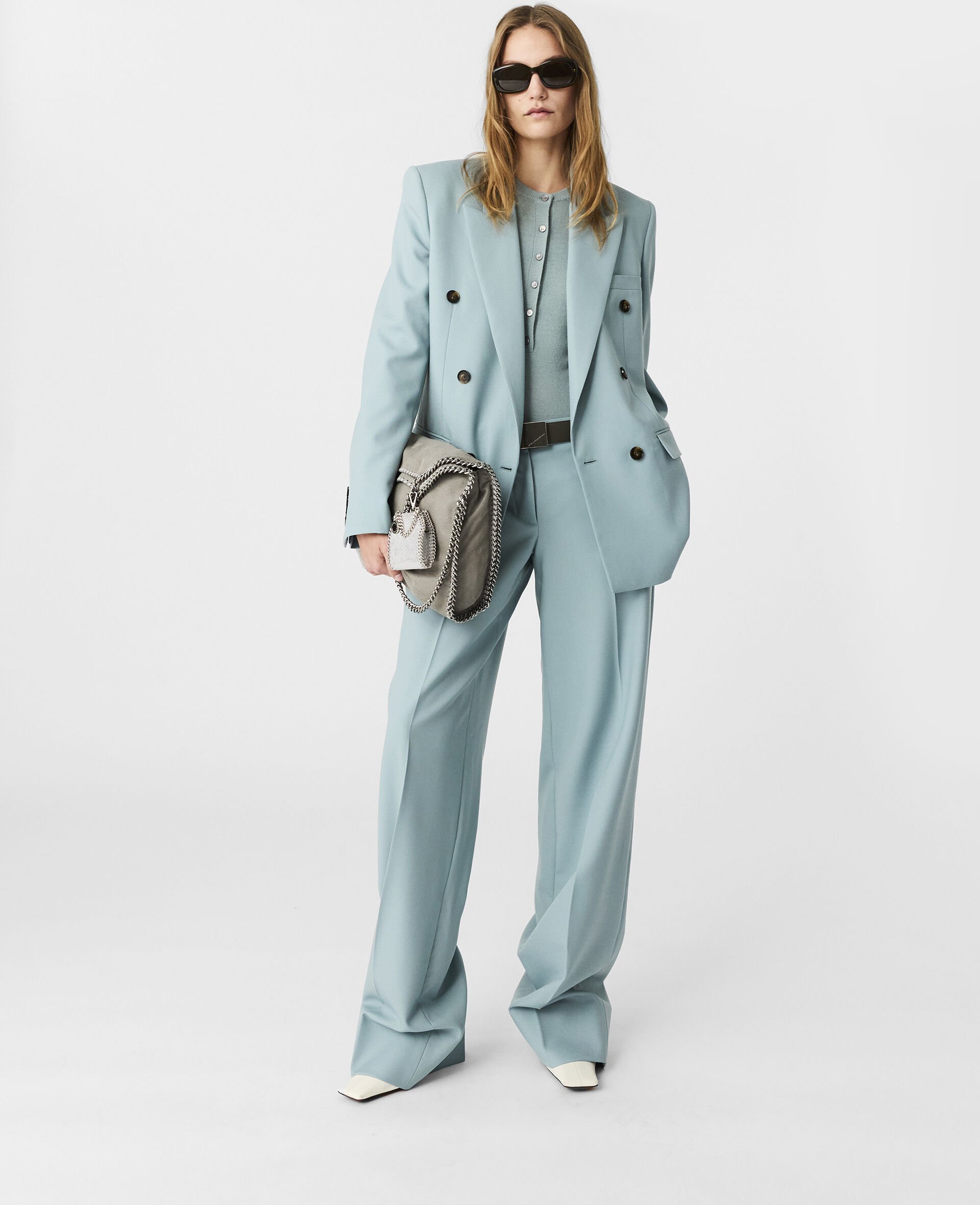 Pleated Straight-Leg Trousers-Blue-model