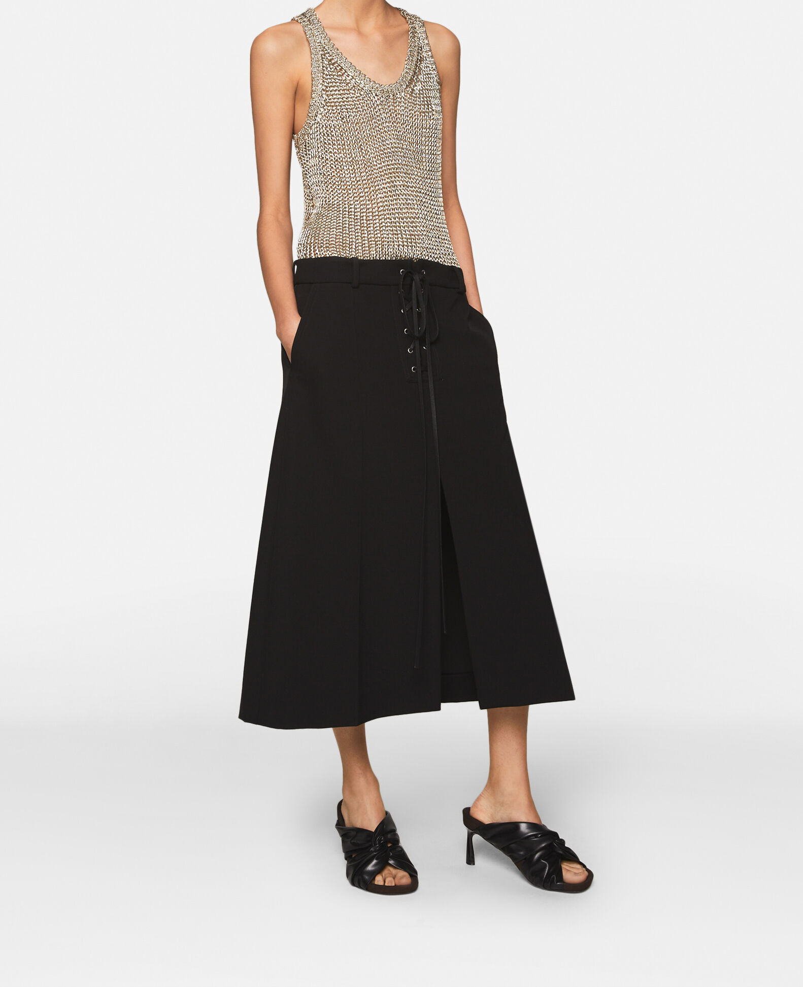 Women Metallic gold Sheer Sparkle Woven Tank Top | Stella McCartney US