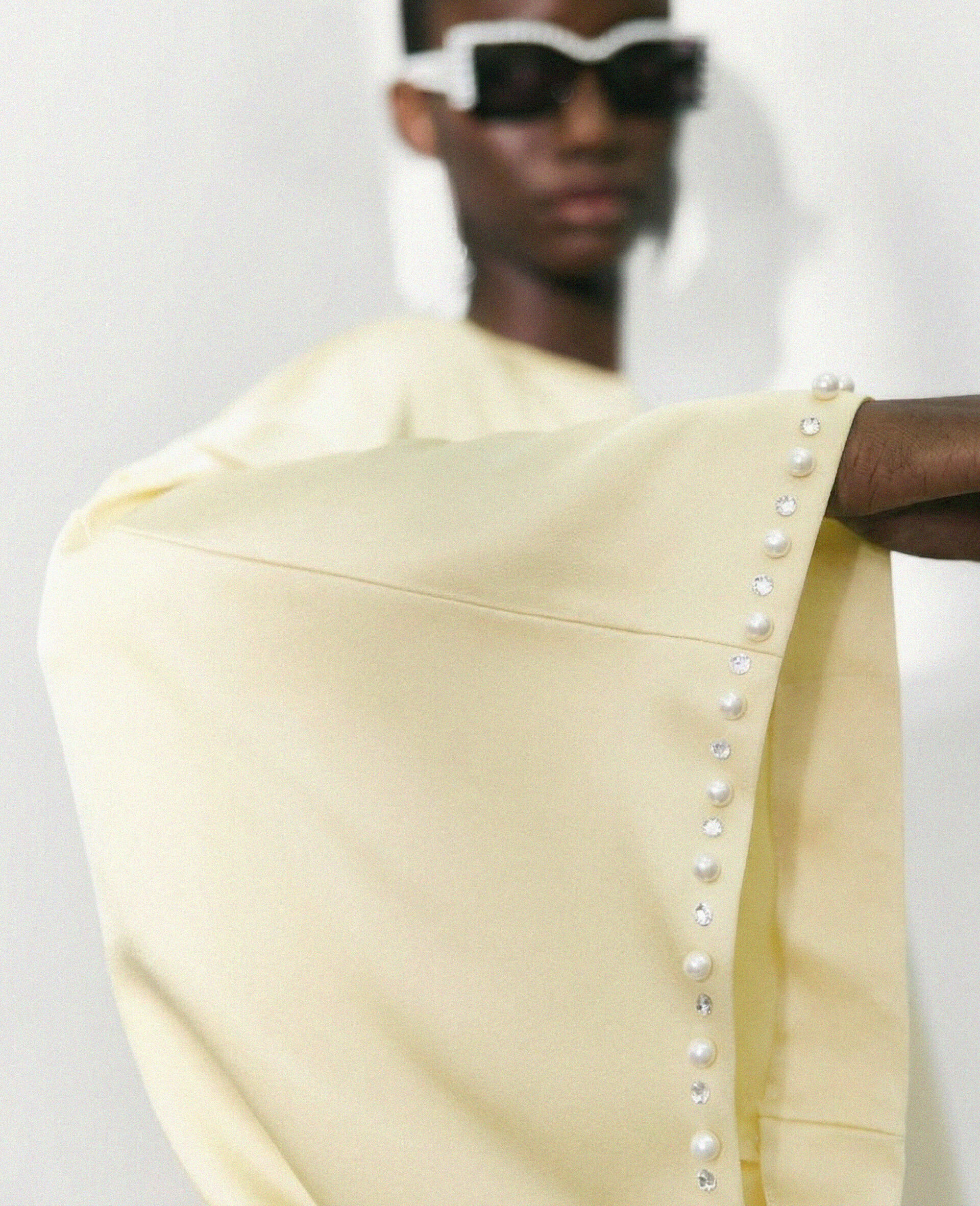 Pearl-Embellished Satin Maxi Dress-Yellow-large image number 2