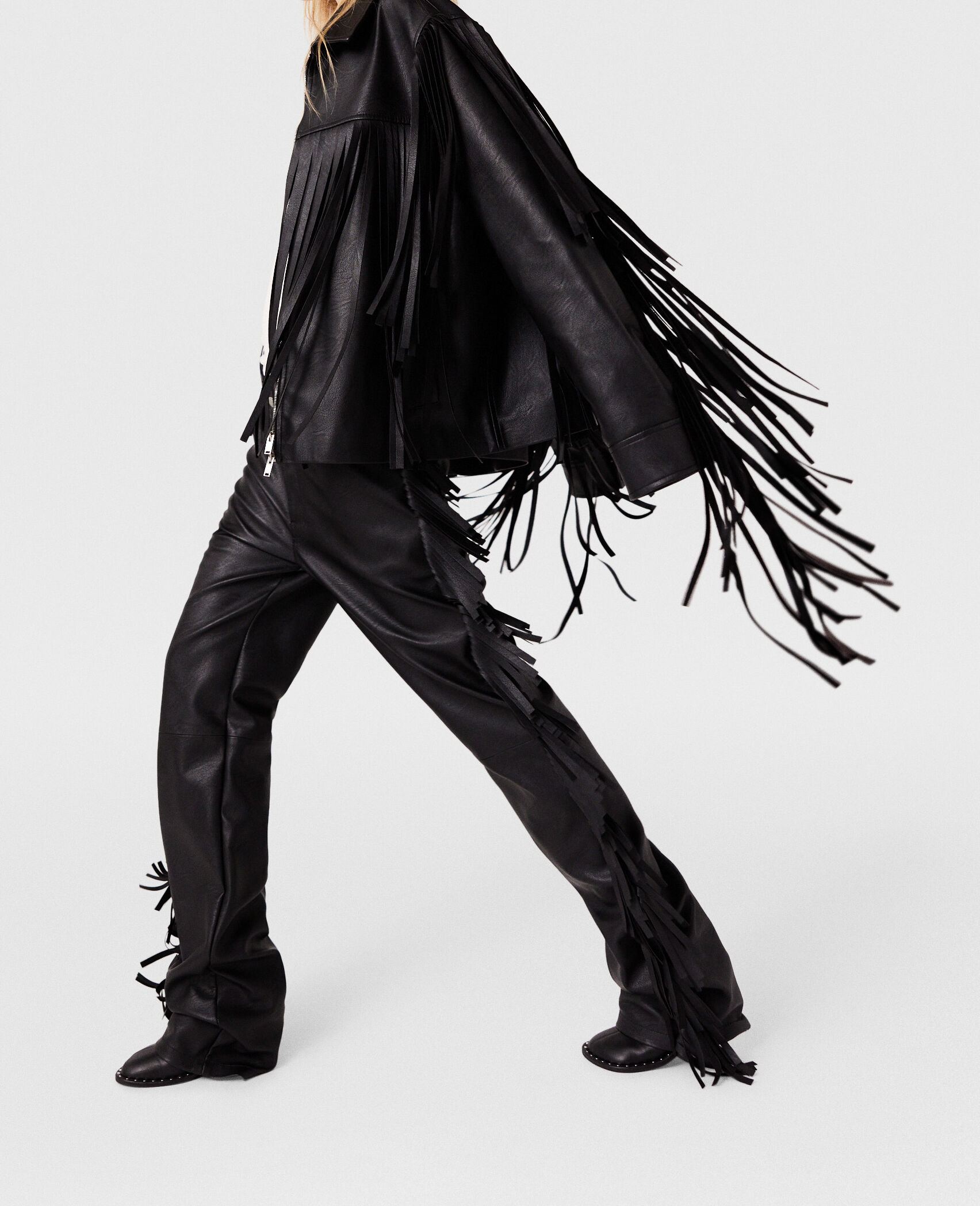 Women Midnight black Fringe Alter Mat Trousers | Stella
