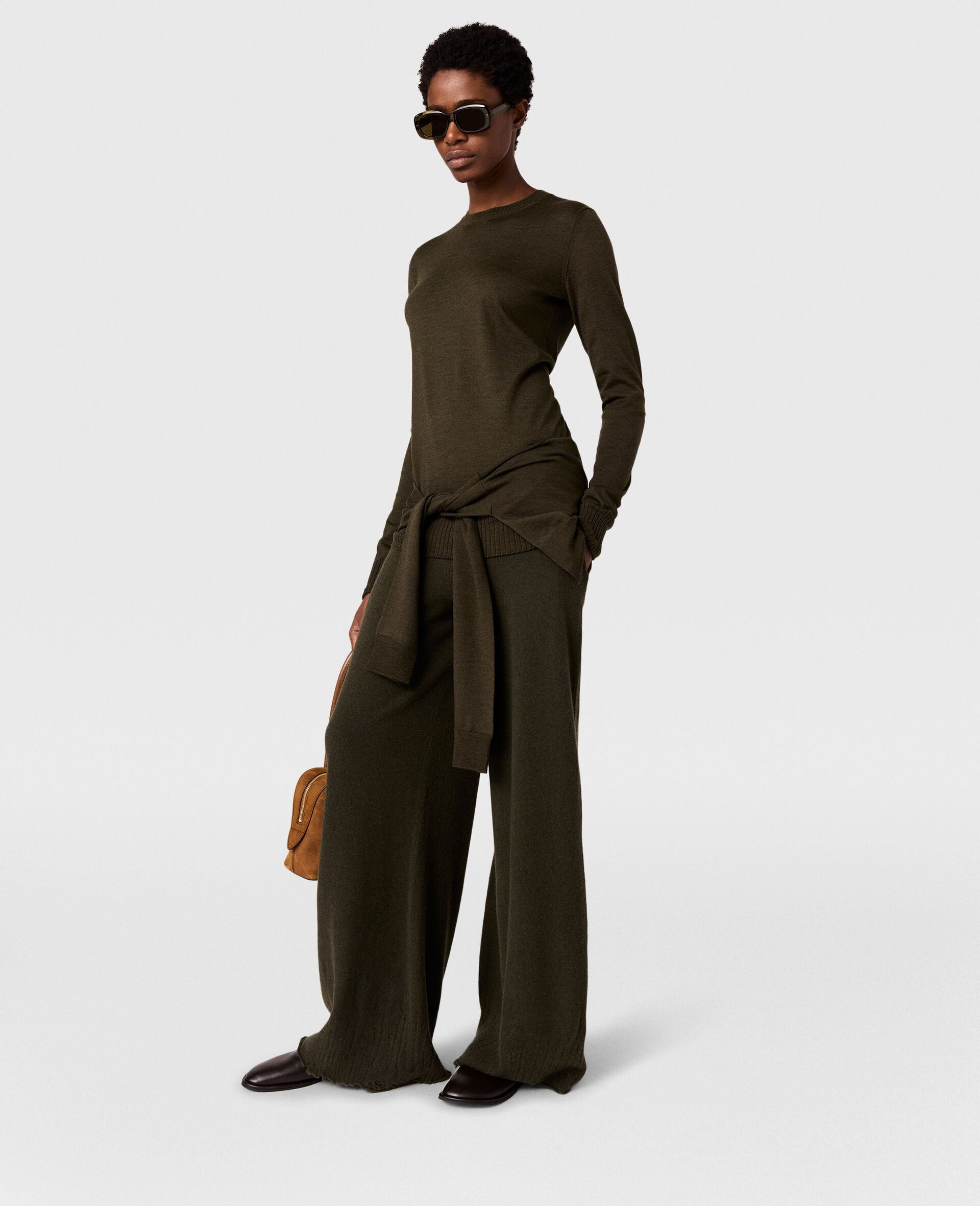 Pantaloni a Gamba Dritta in Maglia-Verde-model