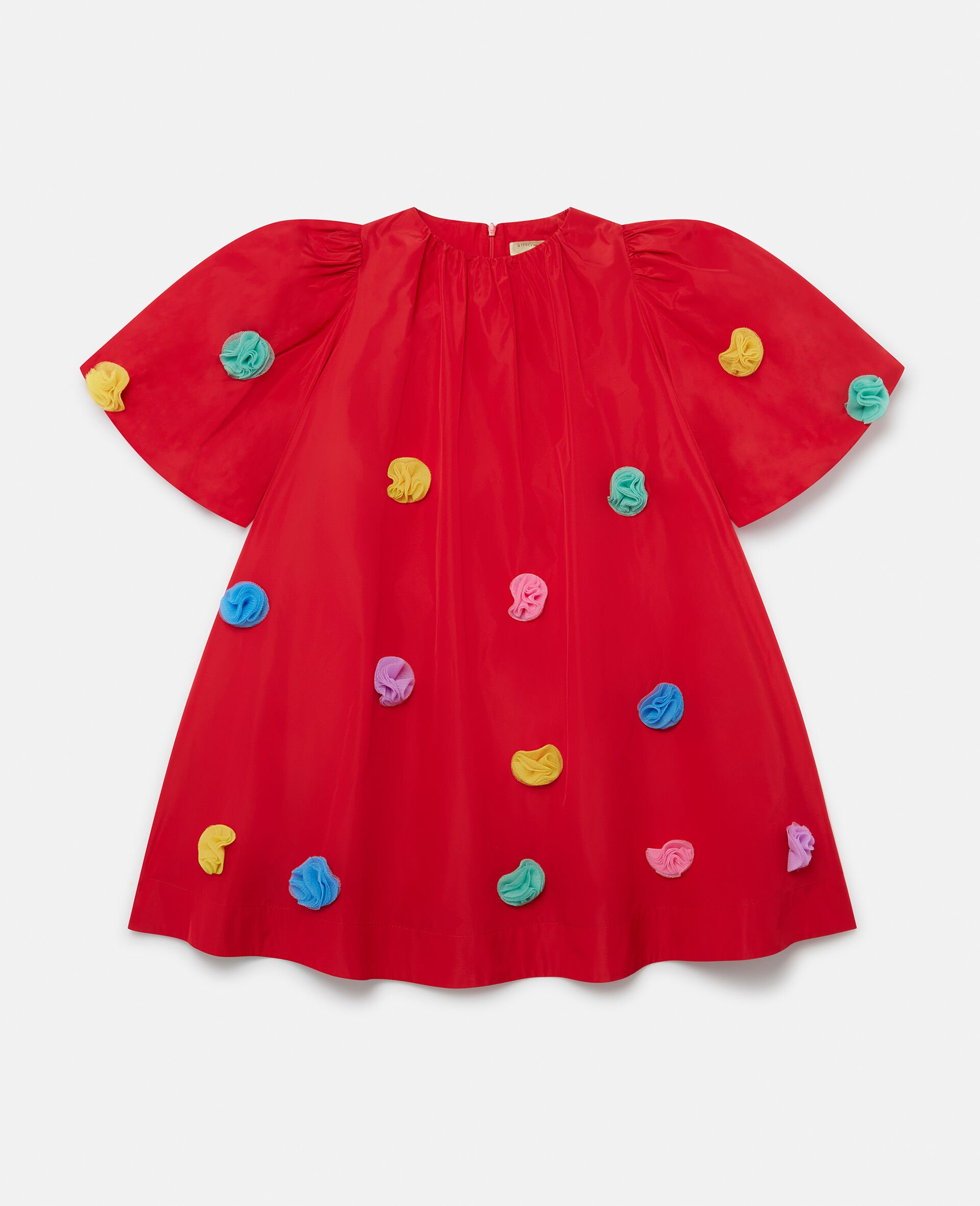 Fluffy Tassel Short-Sleeve Dress-Red-medium