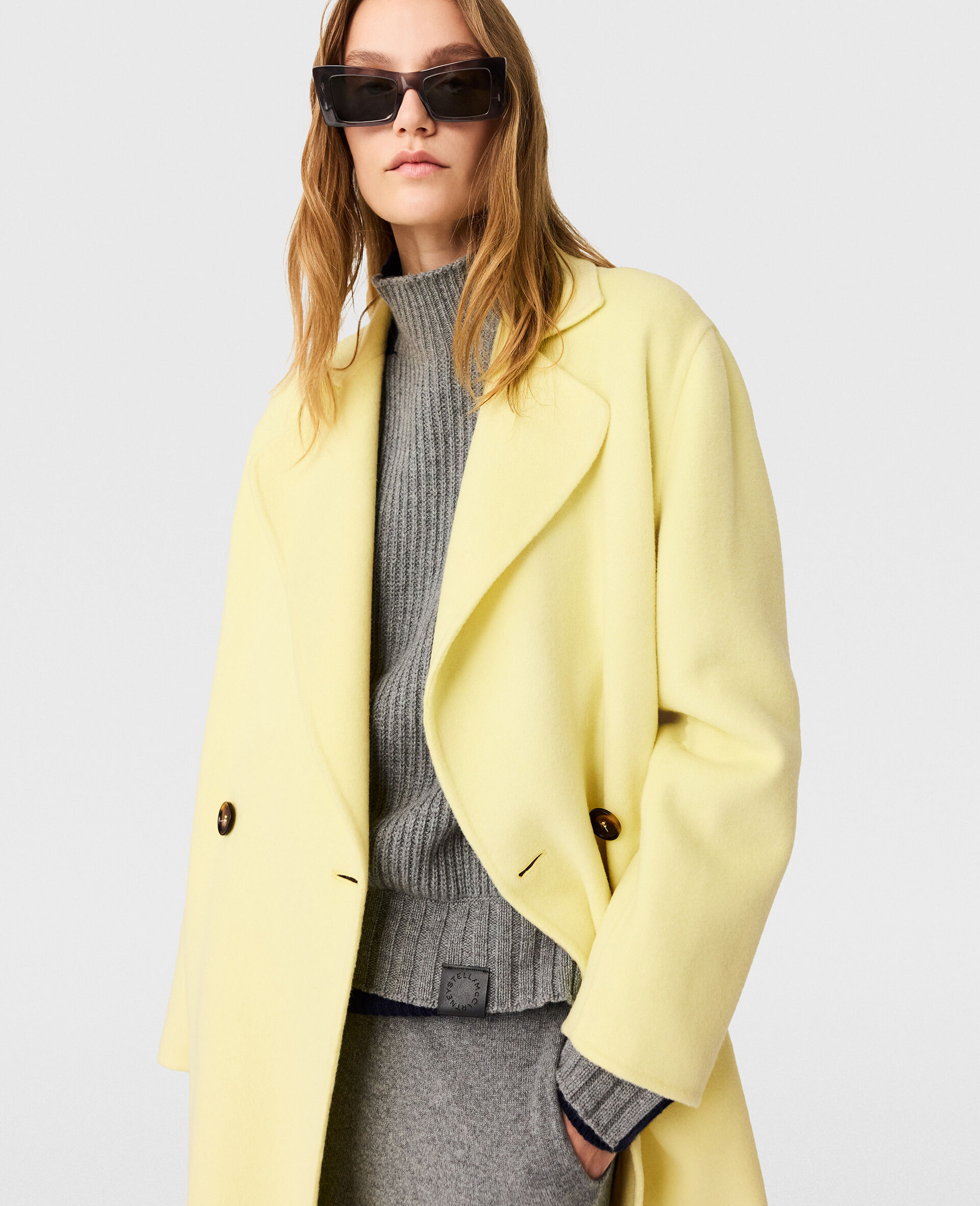 Double-Breasted Longline Peacoat-Yellow-large image number 2