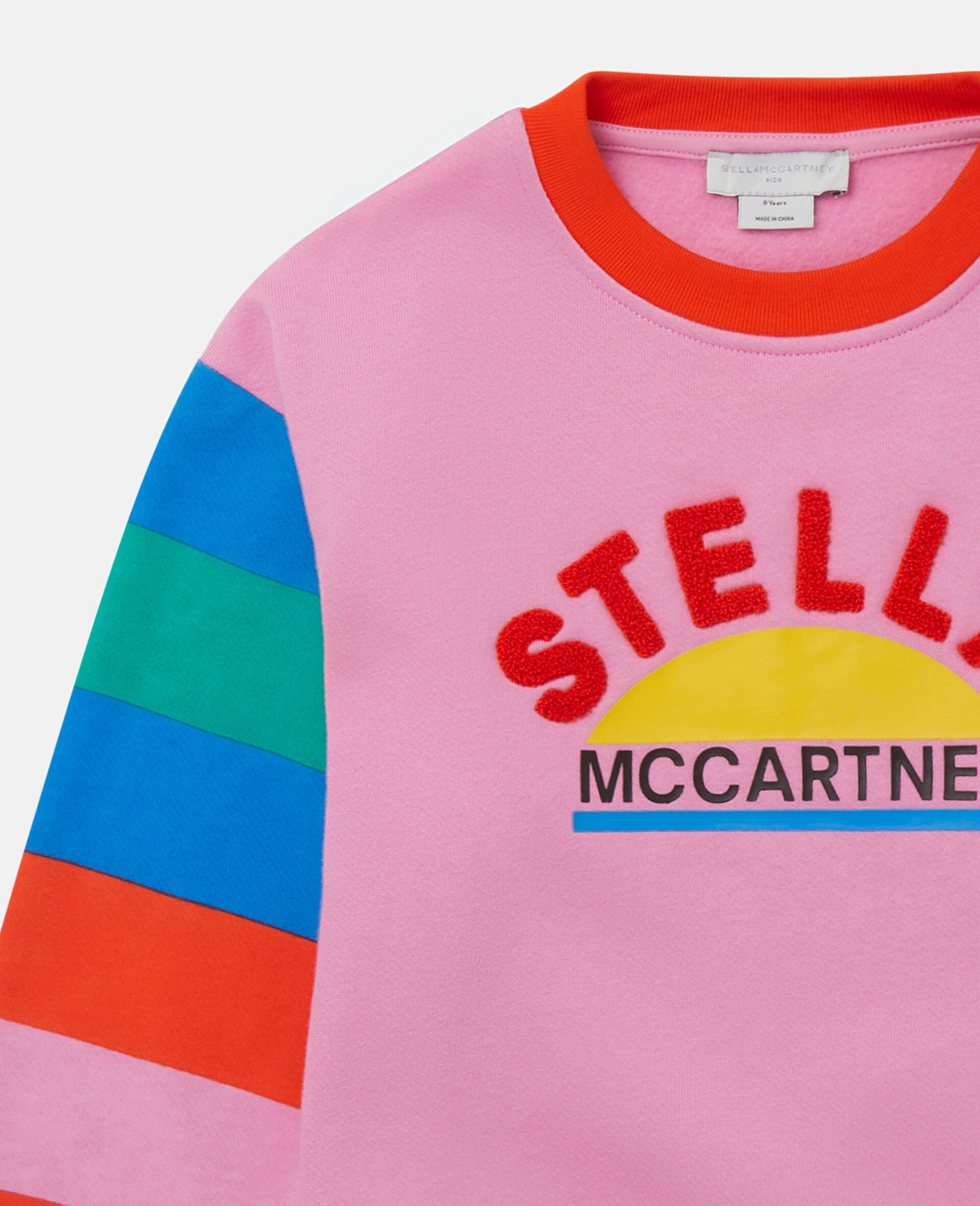 Sweat shirt avec rayures sur les manches et logo-Rose-large image number 1