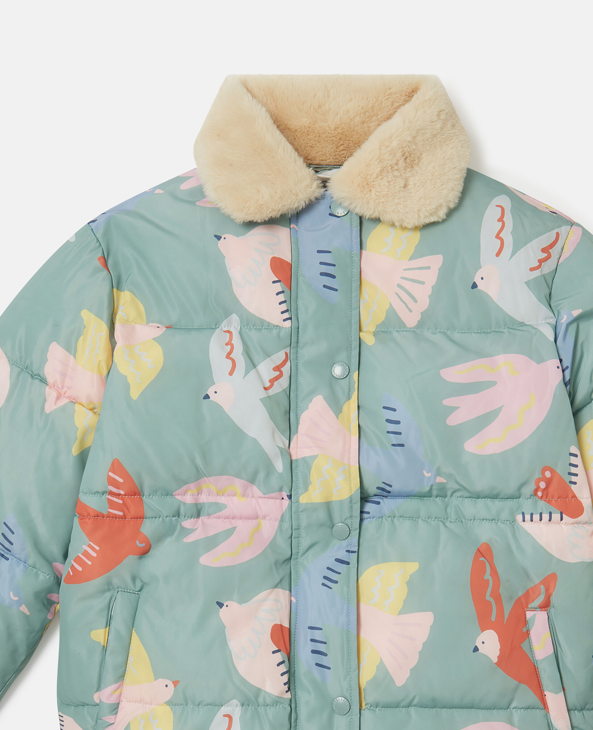 Dove Print Teddy Collar Puffer Coat-Grey-medium Dove Print Teddy Collar Puffer Coat-Grey-medium