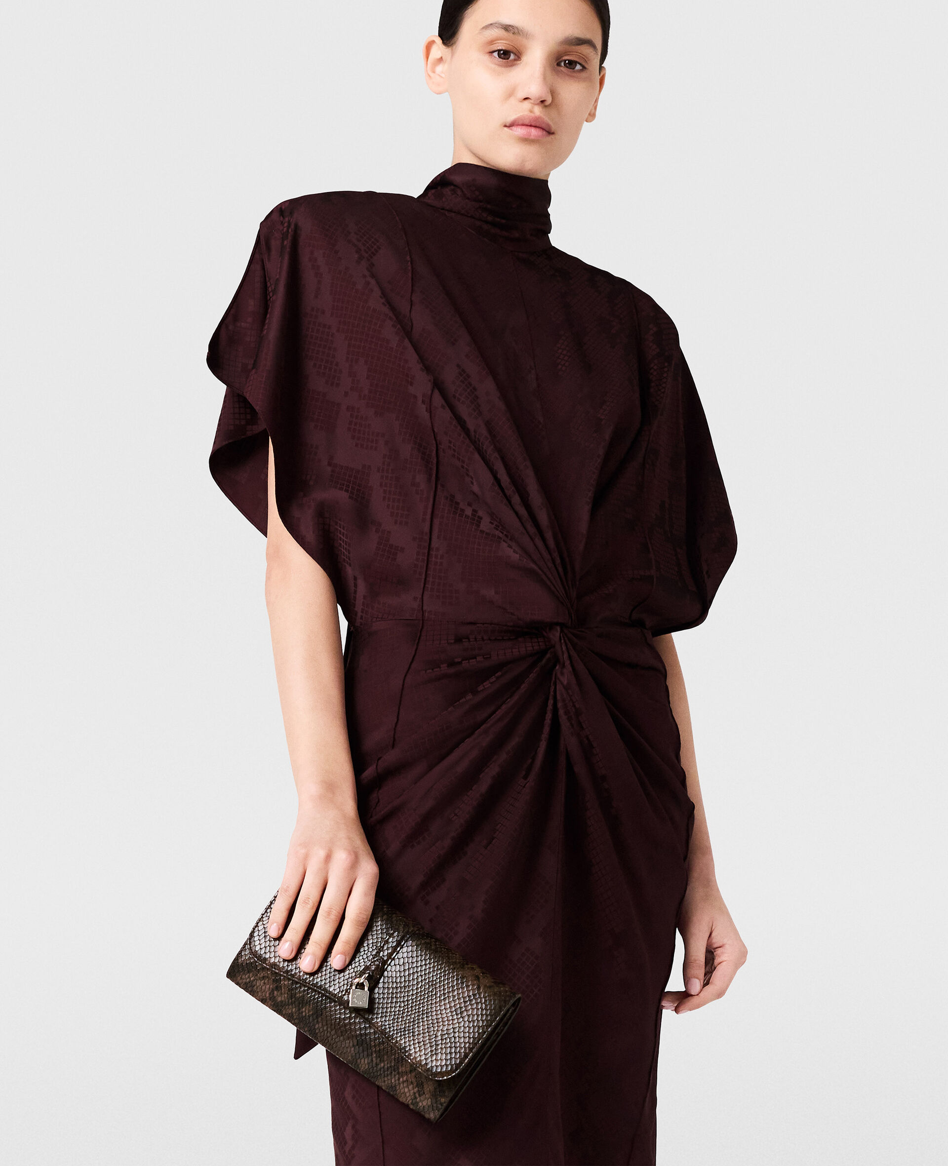 Robe midi torsadee a epaulettes avec imprime serpent-Rouge-large image number 4