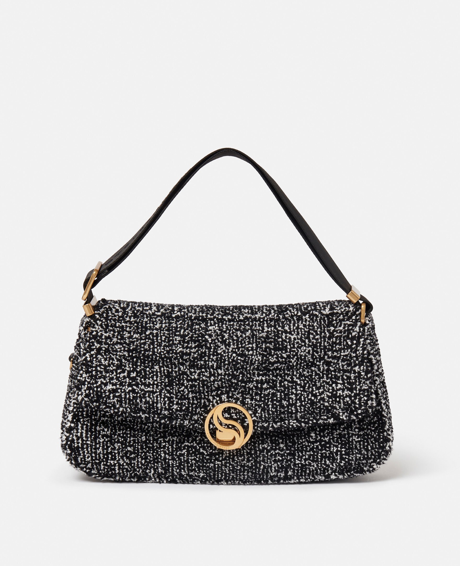 S-Wave Padded Tweed Shoulder Bag-Black-large image number 0