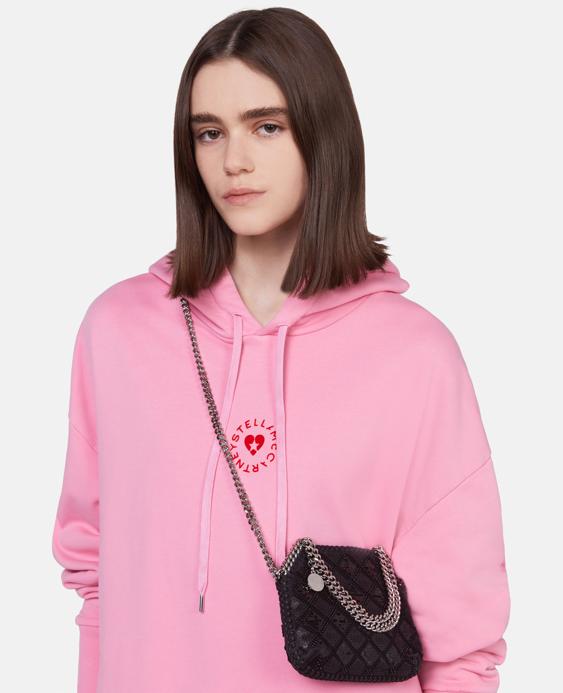 Falabella Checked Sequin Embroidery Evening Tote Bag-Black-large image number 2