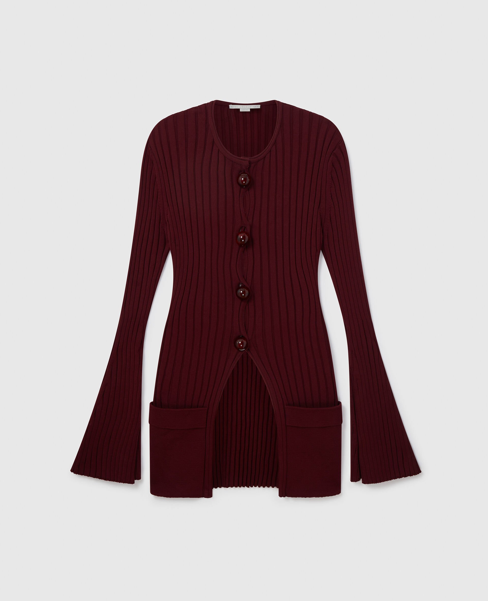 Ribbed Long Sleeved Cardigan-Red-medium