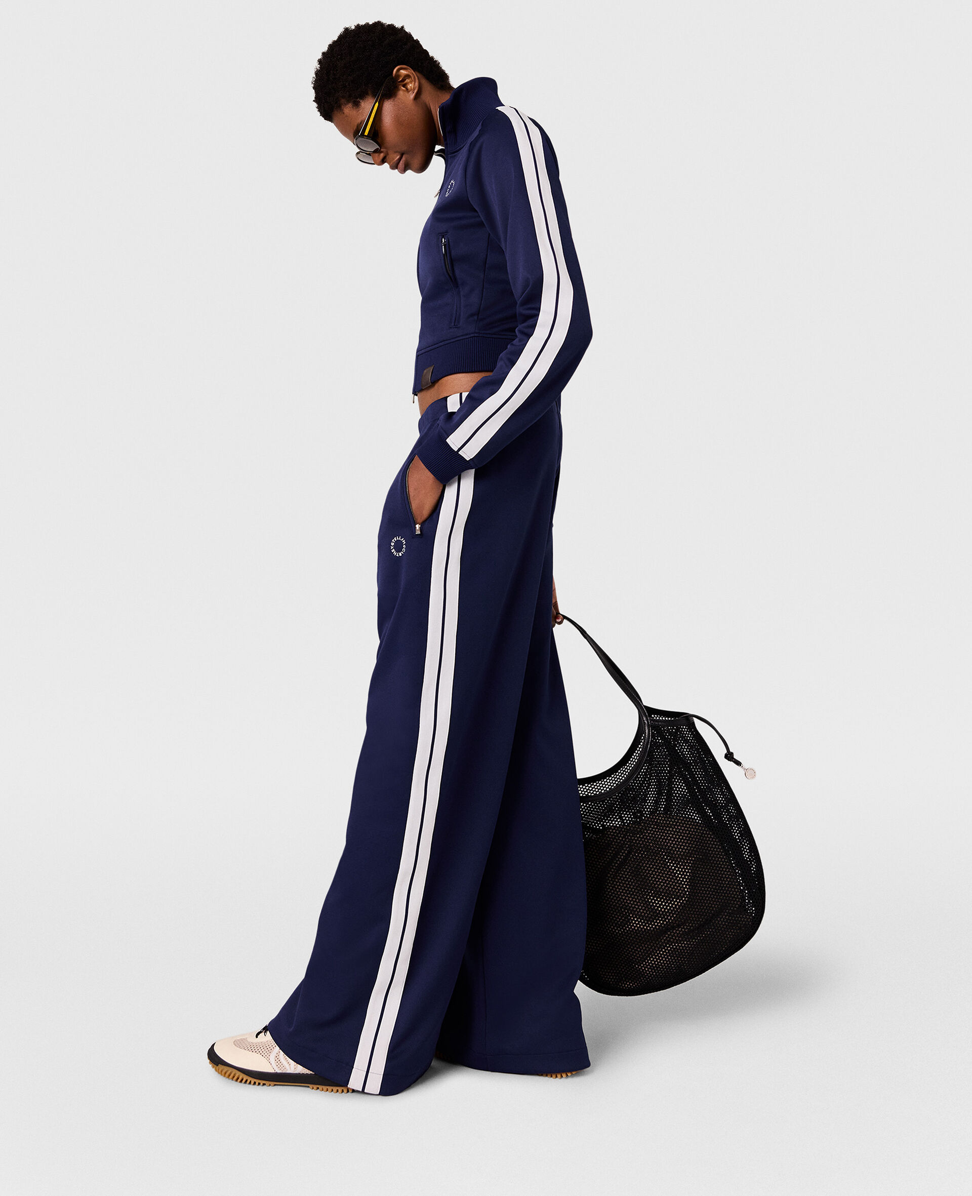 High-Neck Double Stripe Track Jacket-Blue-large image number 2